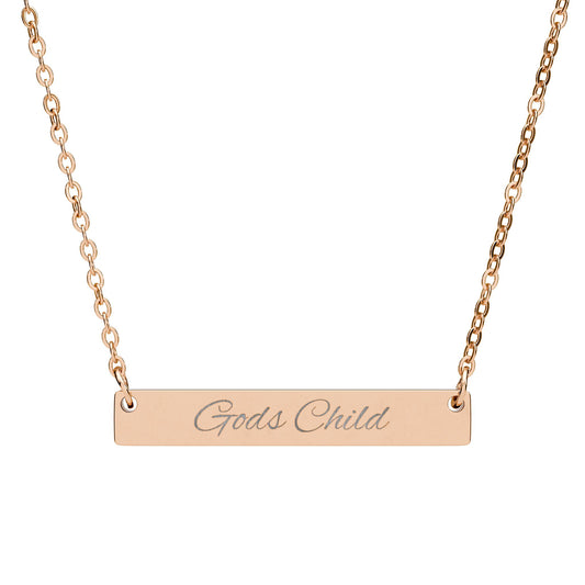 Engraved "God's Child" Horizontal Bar Necklace — Personalized Faith Jewelry