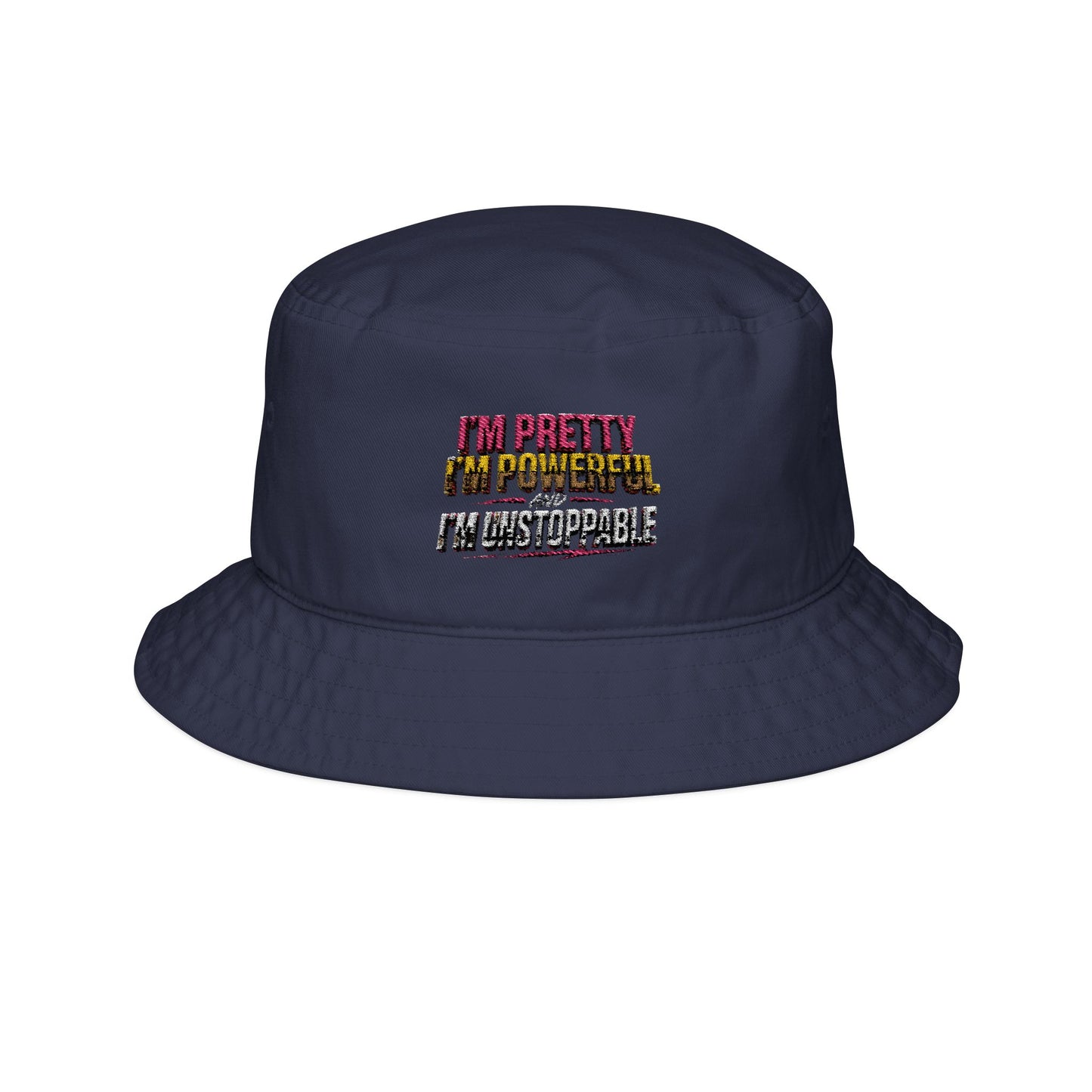 Embroidered "I'm Pretty, I'm Powerful" Bucket Hat - Trendy Statement Headwear