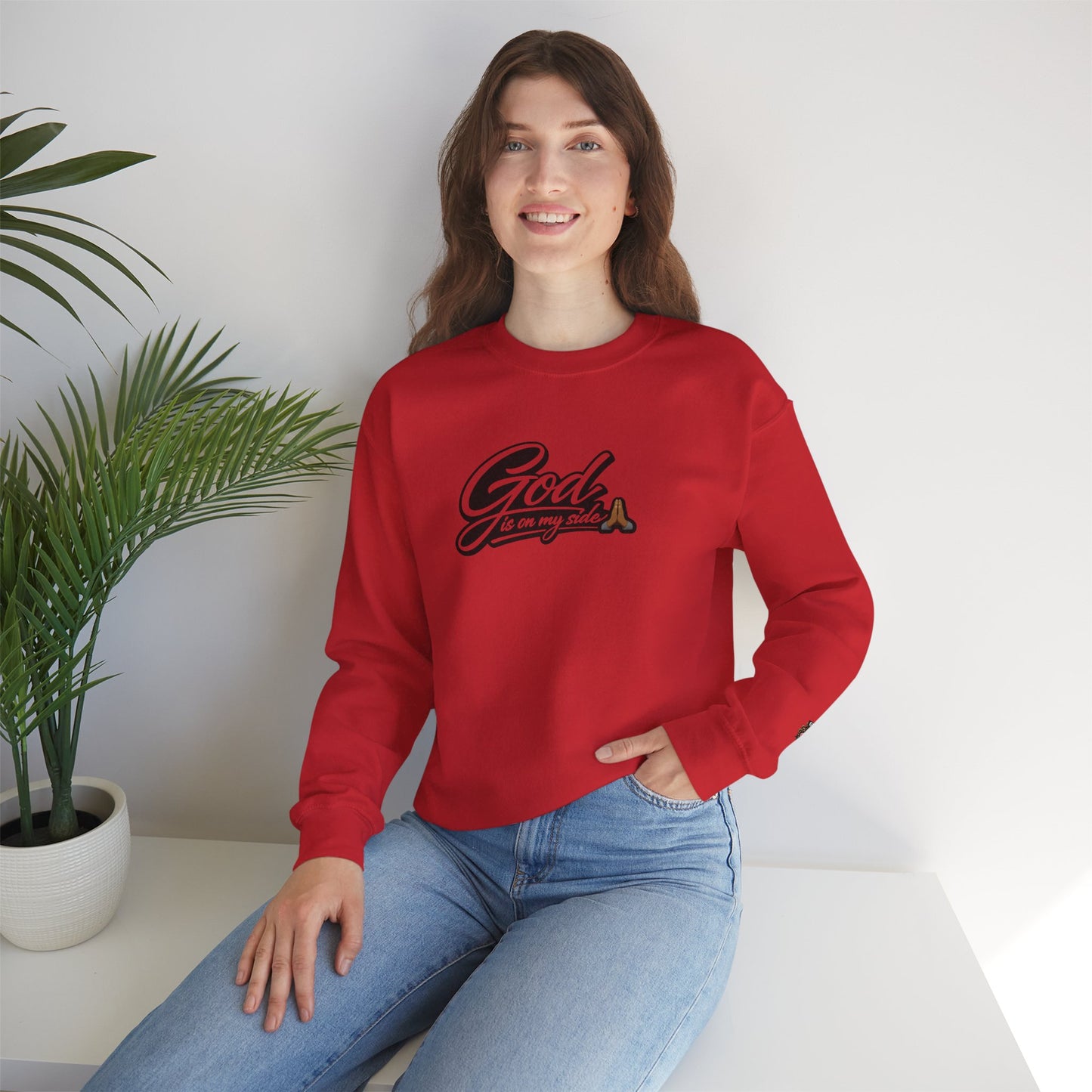 Crewneck Sweatshirt — "God Is On My Side" Faith Script Logo