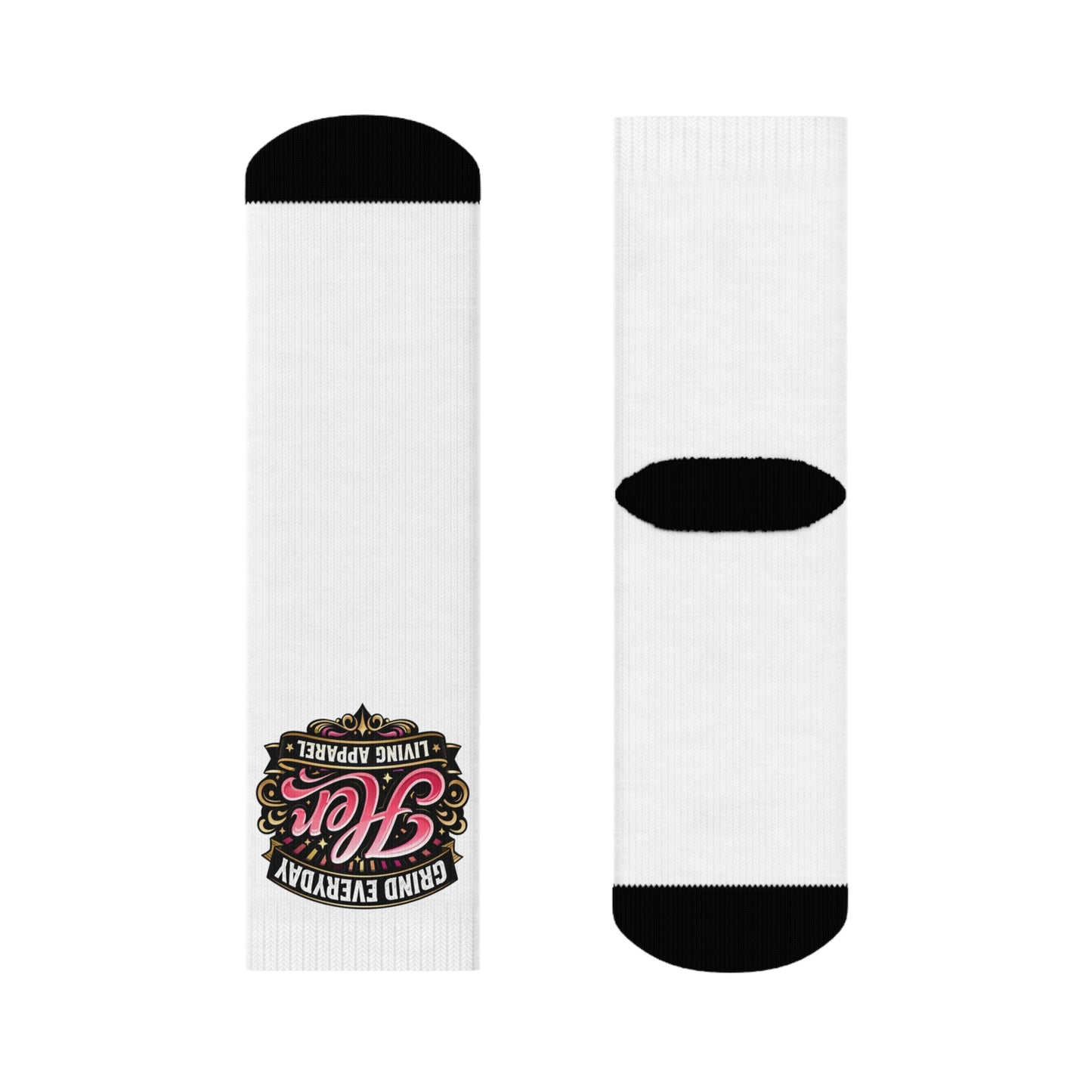 Crew Socks - "Grind Everyday, Living Apparel" Retro Script Logo Crew Socks