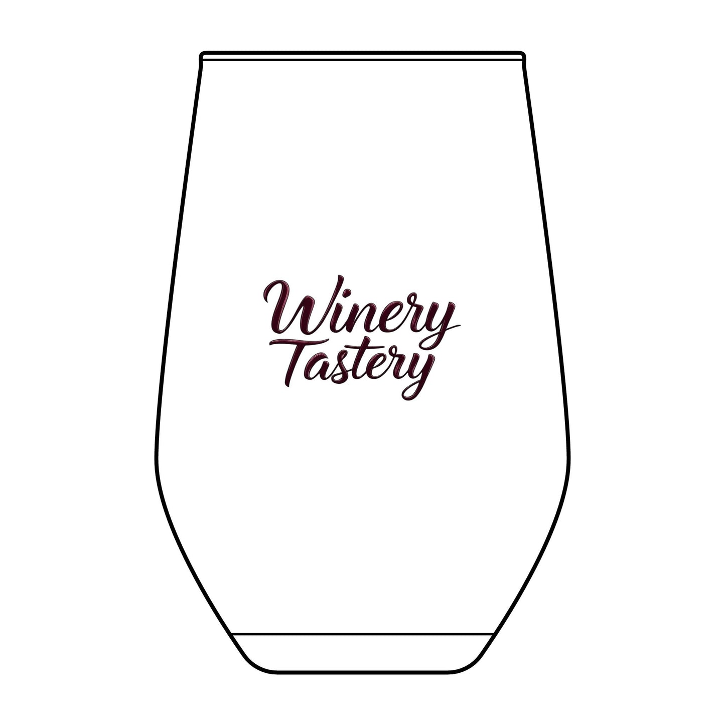 Winery Tastery Stemless Wine Glass — 11.5 oz Engraved Colorful Marquee Design