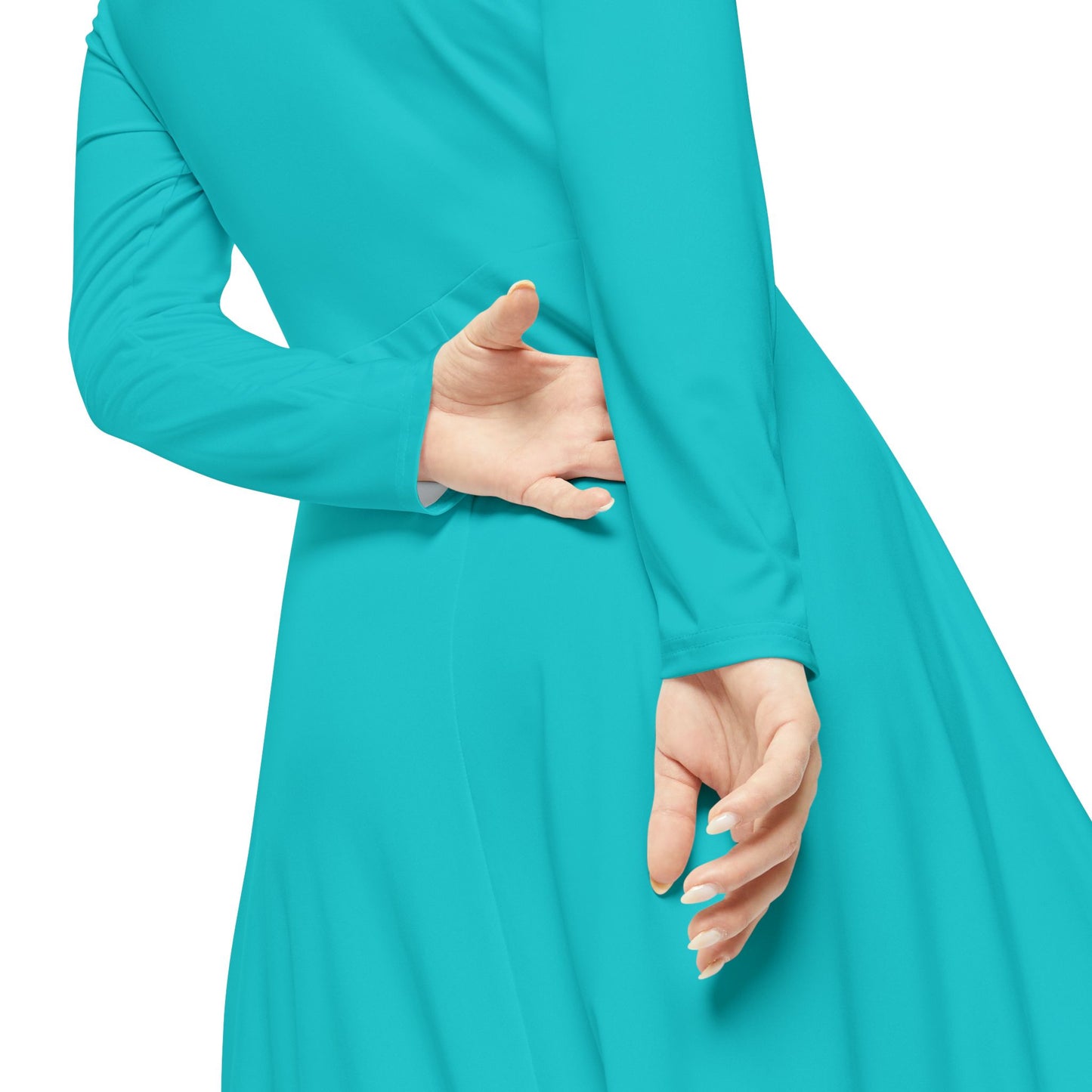 "Gela Her"Turquoise Long Sleeve Dance Dress — Flowing Twirl Skirt for Practice & Performance