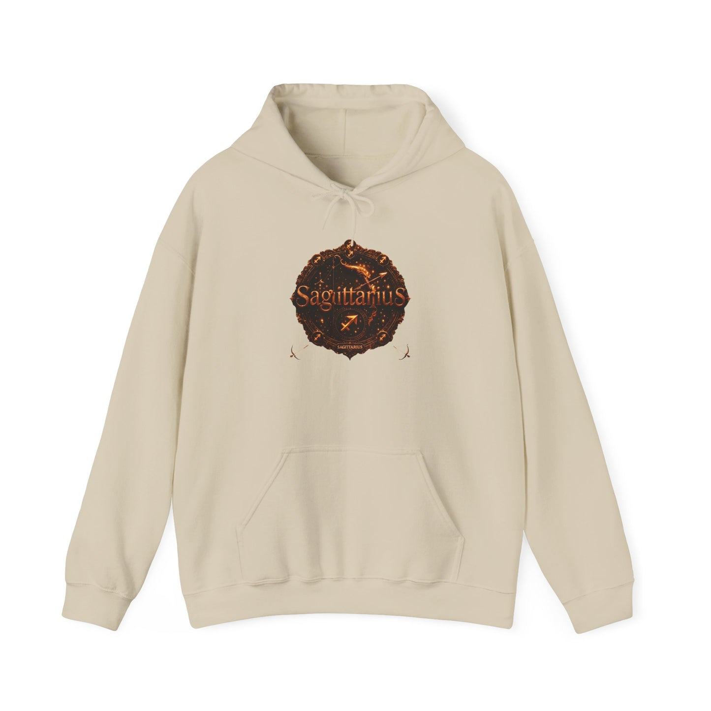Sagittarius Zodiac Hoodie 2 – Astrological Flame Graphic with 'Sagittarius' & Nutrition Facts Back