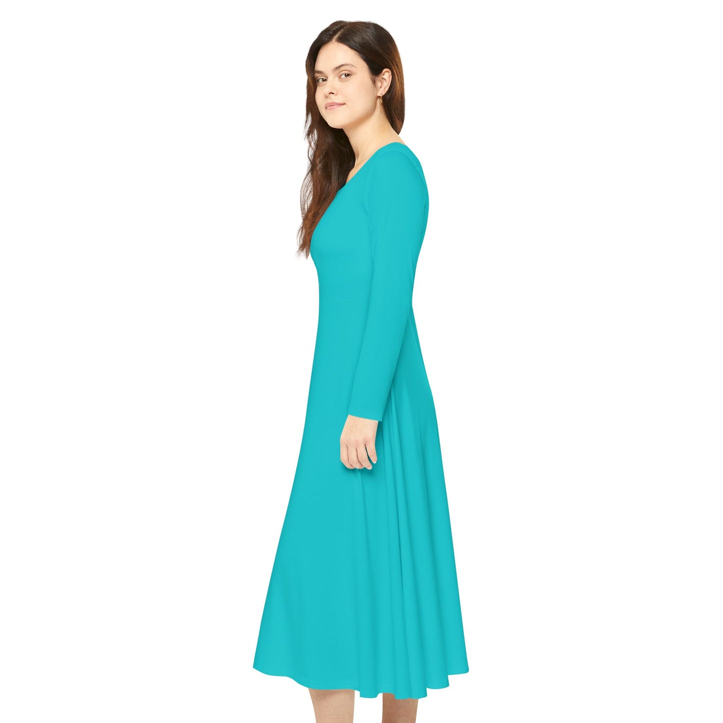 "Gela Her"Turquoise Long Sleeve Dance Dress — Flowing Twirl Skirt for Practice & Performance