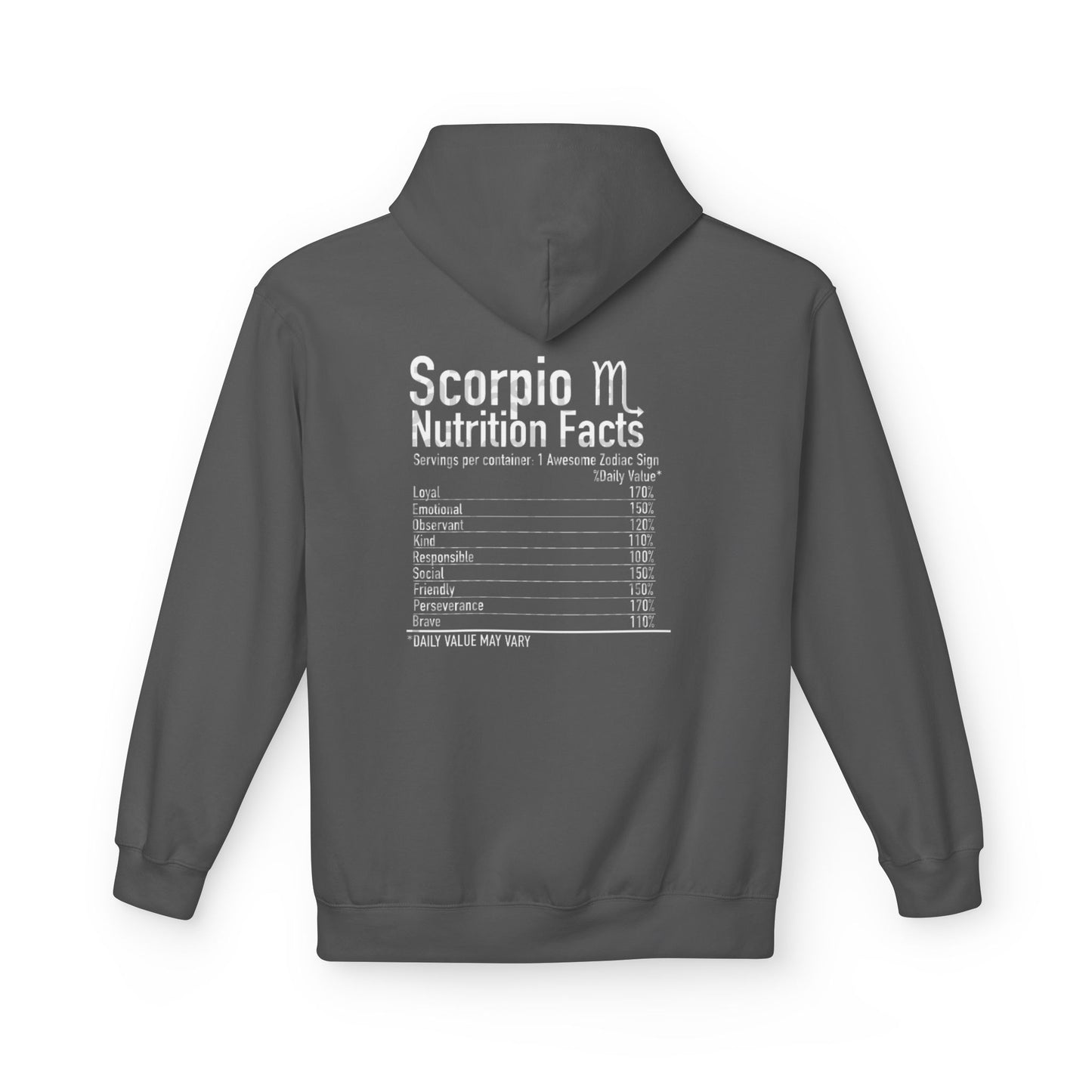 Scorpio Hoodie — Zodiac Scorpion Graphic with 'Scorpio Nutrition Facts' Back Print