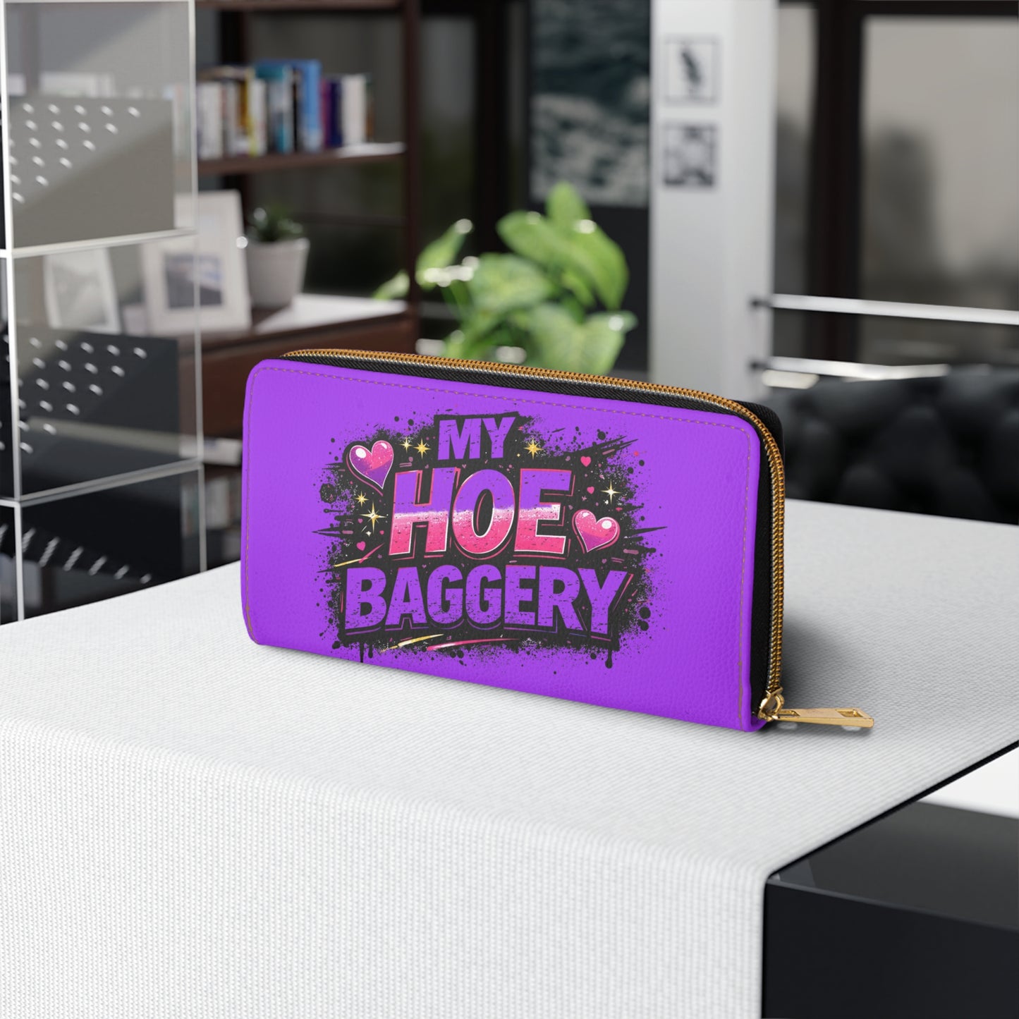 Zipper Wallet — "My Hoe Baggery" Bold Graphic Wallet (Purple)