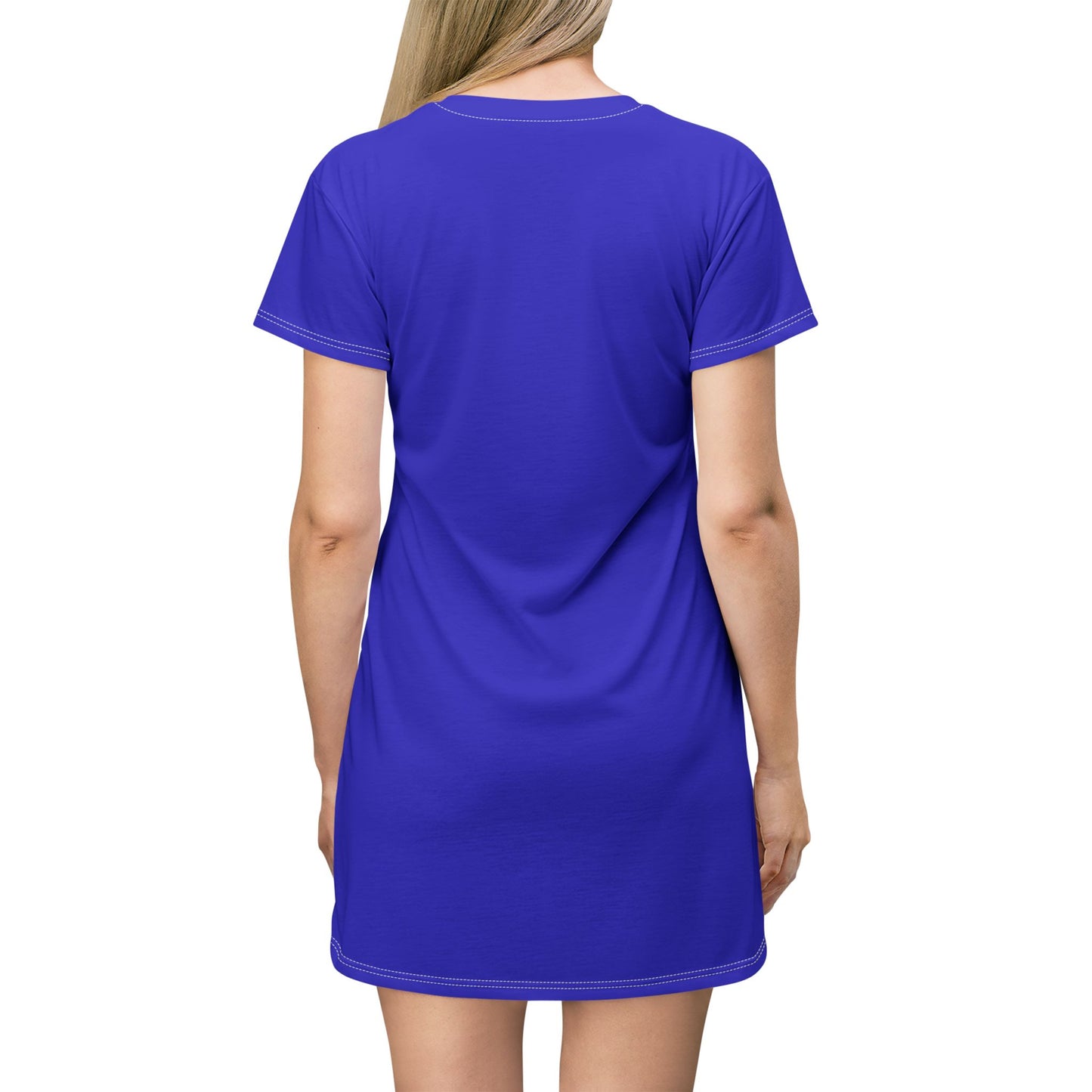 Royal Blue T-Shirt Dress — Casual All-Over Print Tee Dress