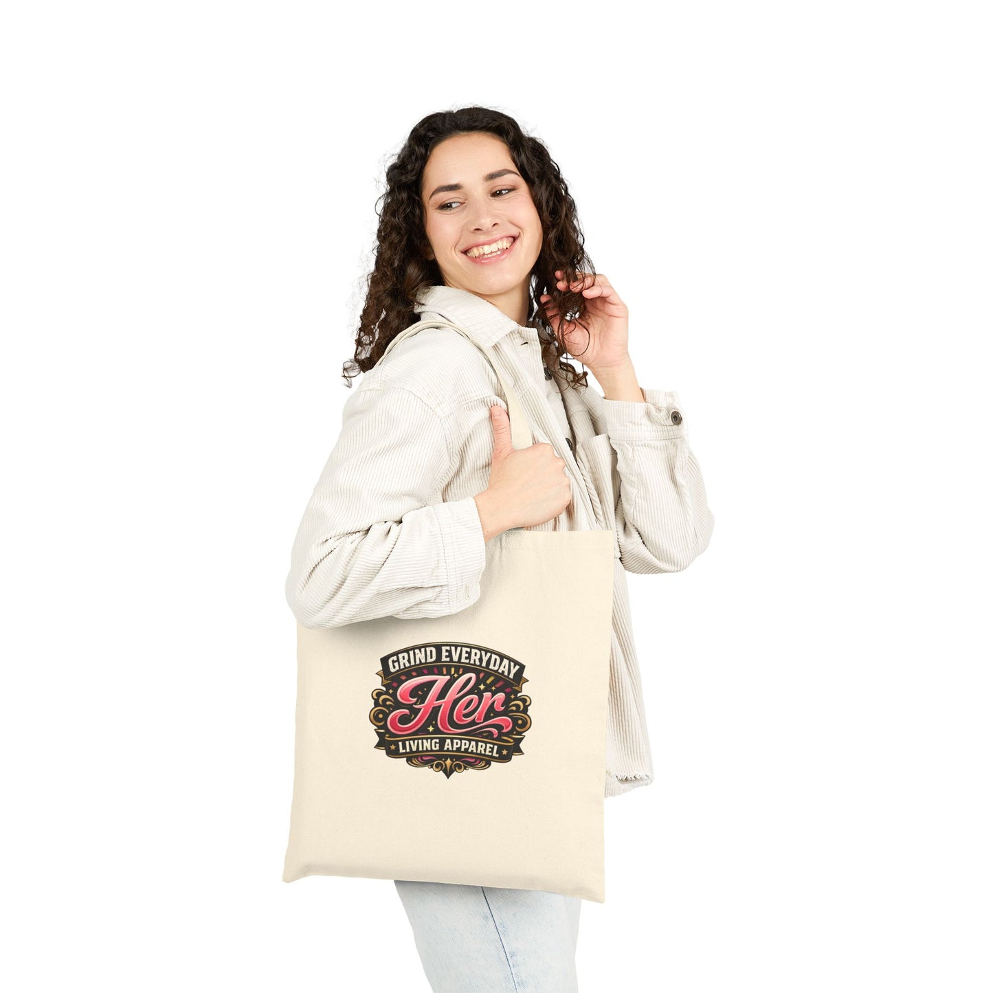 Tote Bag — "Grind Everyday Her" Vintage Logo Cotton Canvas Tote