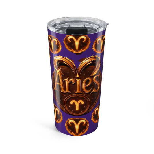 Aries Zodiac 20oz Tumbler — Purple Fire Ram Astrology Travel Mug
