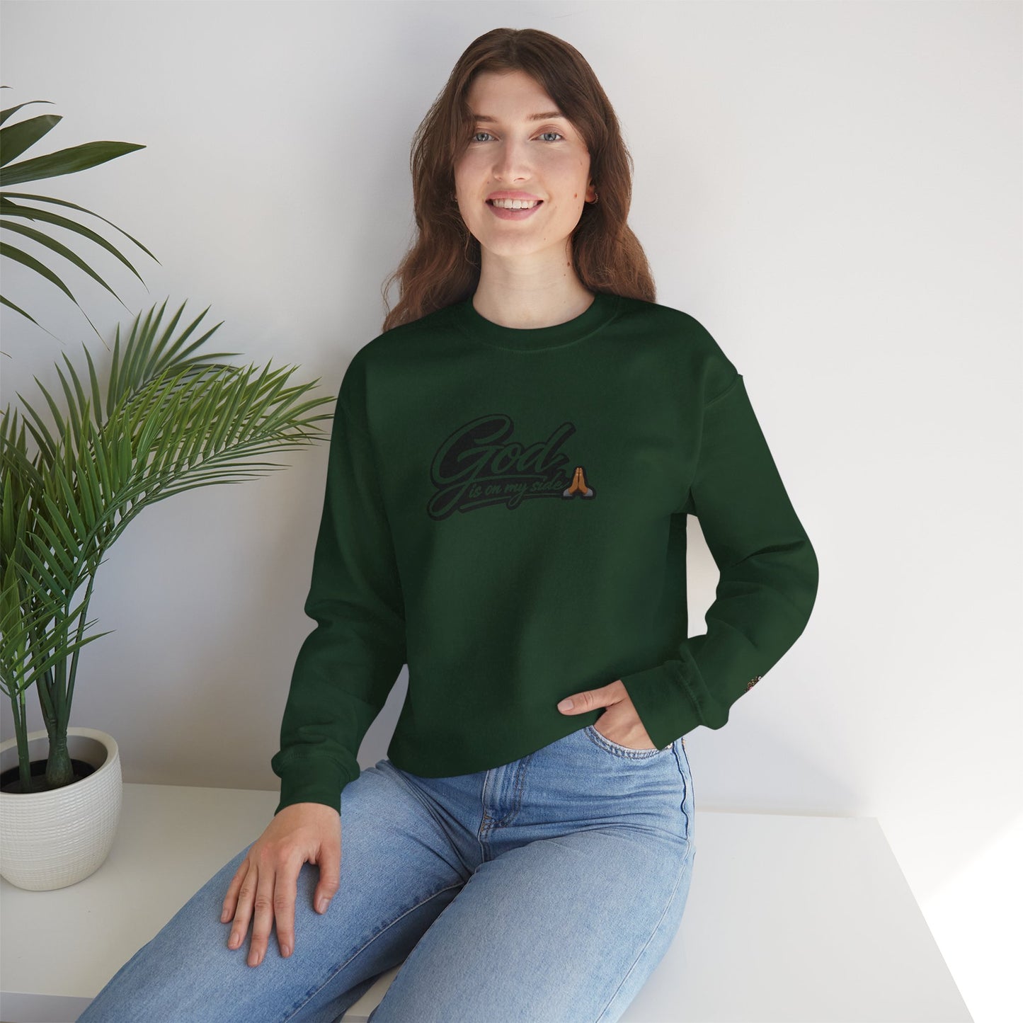 Crewneck Sweatshirt — "God Is On My Side" Faith Script Logo