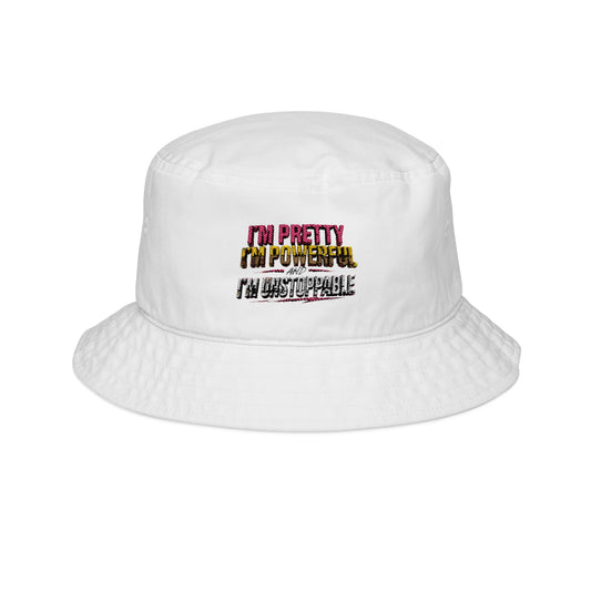 Embroidered "I'm Pretty, I'm Powerful" Bucket Hat - Trendy Statement Headwear