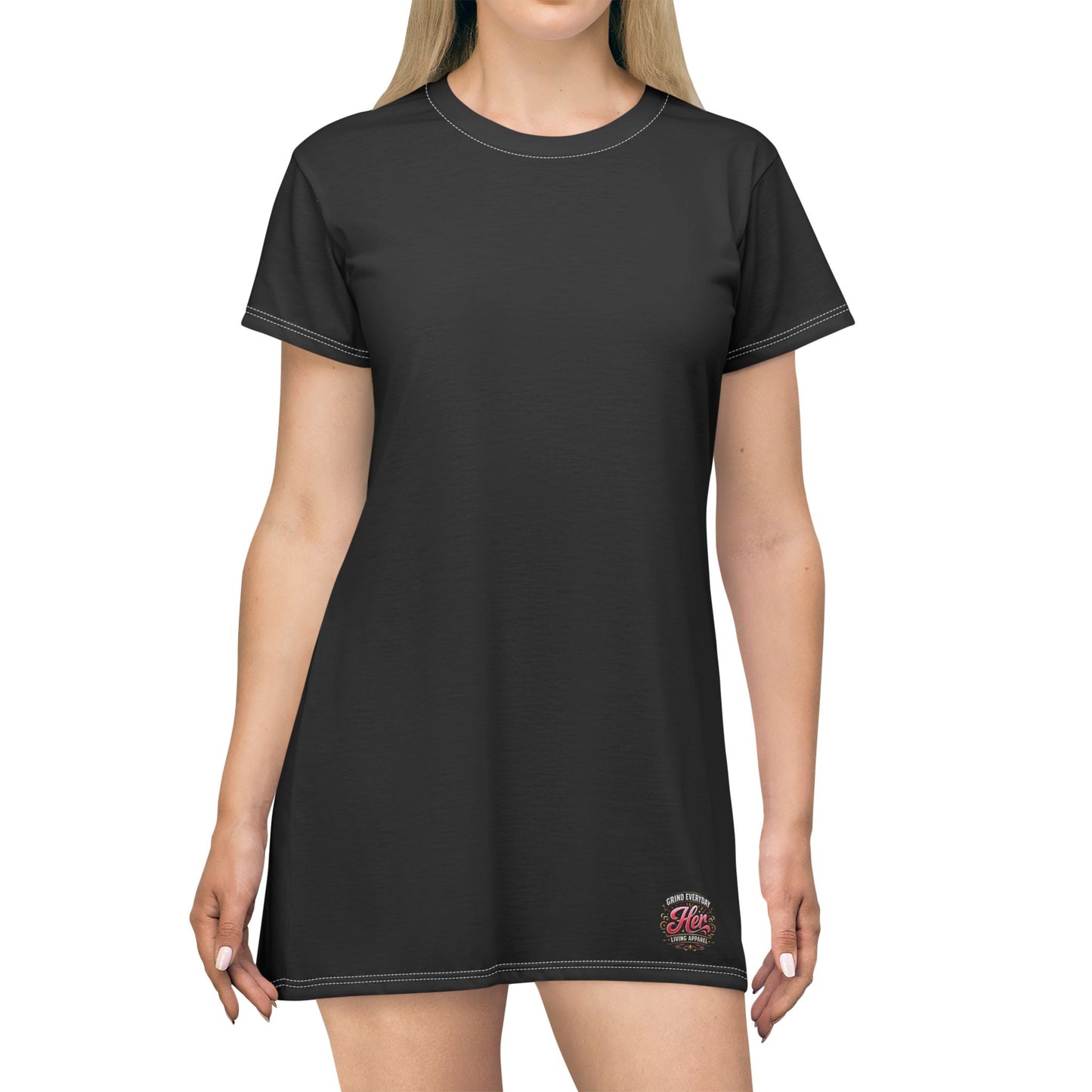 Black T-Shirt Dress — Minimal Casual AOP Dress