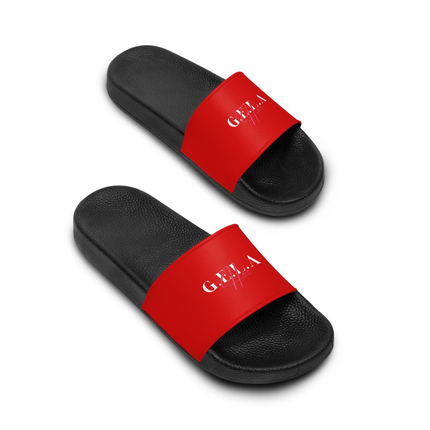 Slide Sandals — Red 'G.E.L.A' Logo Slides for Women