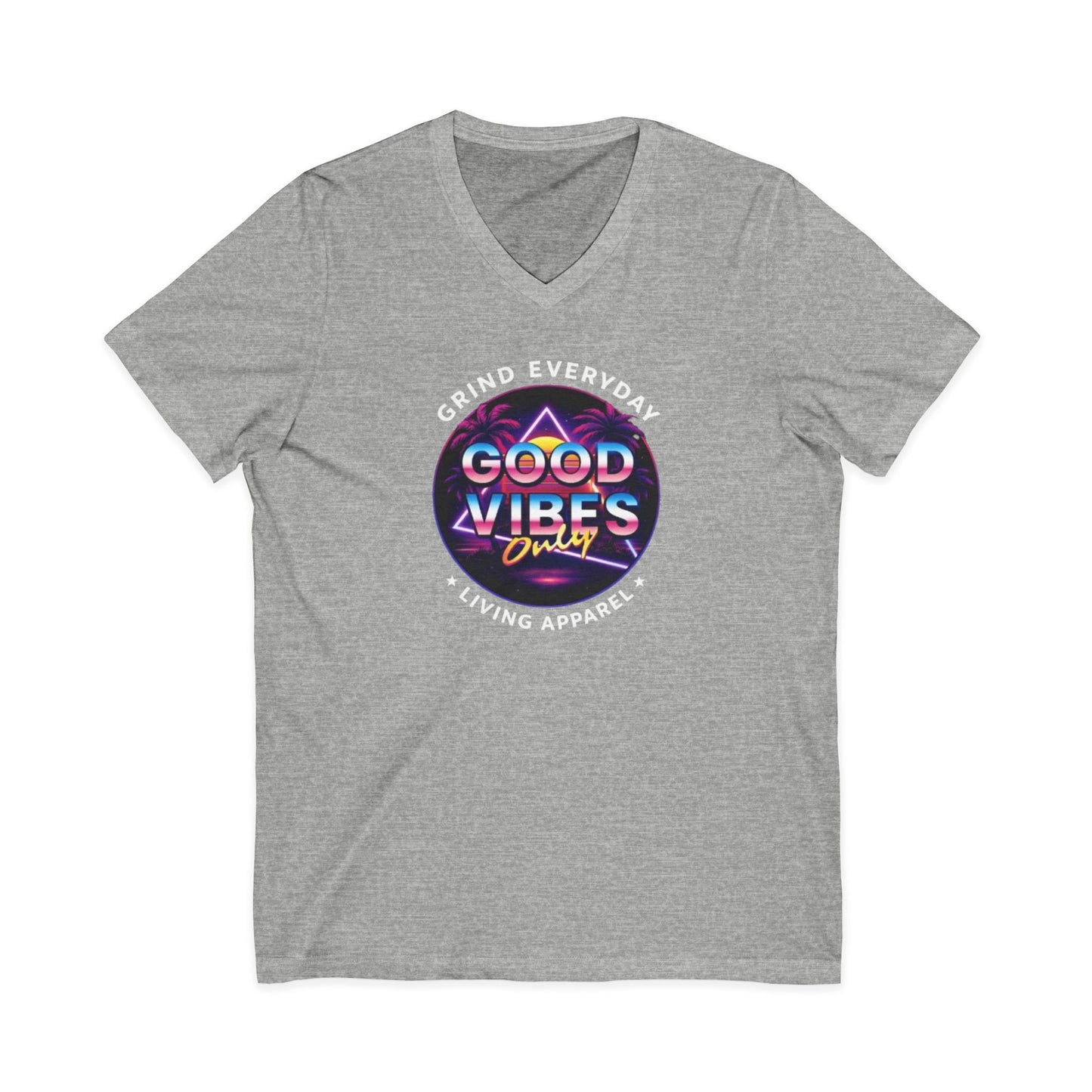 Good Vibes Only V-Neck Tee — Retro Motivational Graphic T-Shirt