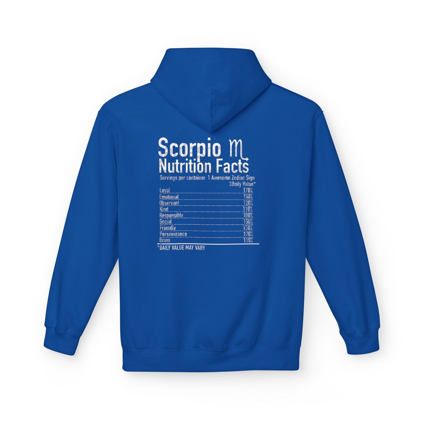 Scorpio Hoodie — Zodiac Scorpion Graphic with 'Scorpio Nutrition Facts' Back Print