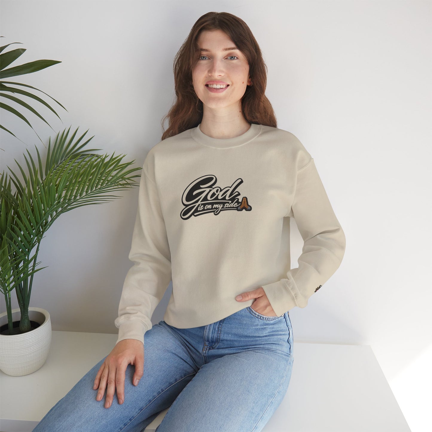 Crewneck Sweatshirt — "God Is On My Side" Faith Script Logo