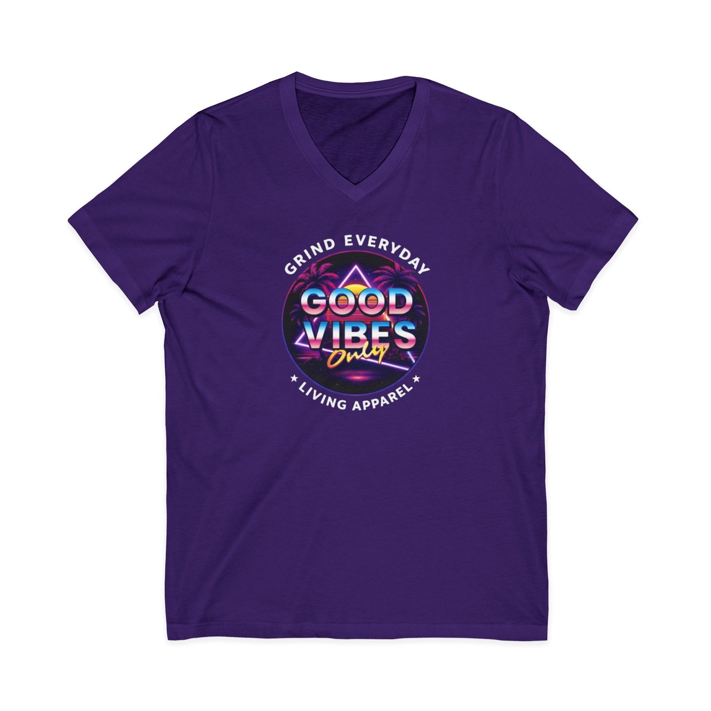 Good Vibes Only V-Neck Tee — Retro Motivational Graphic T-Shirt