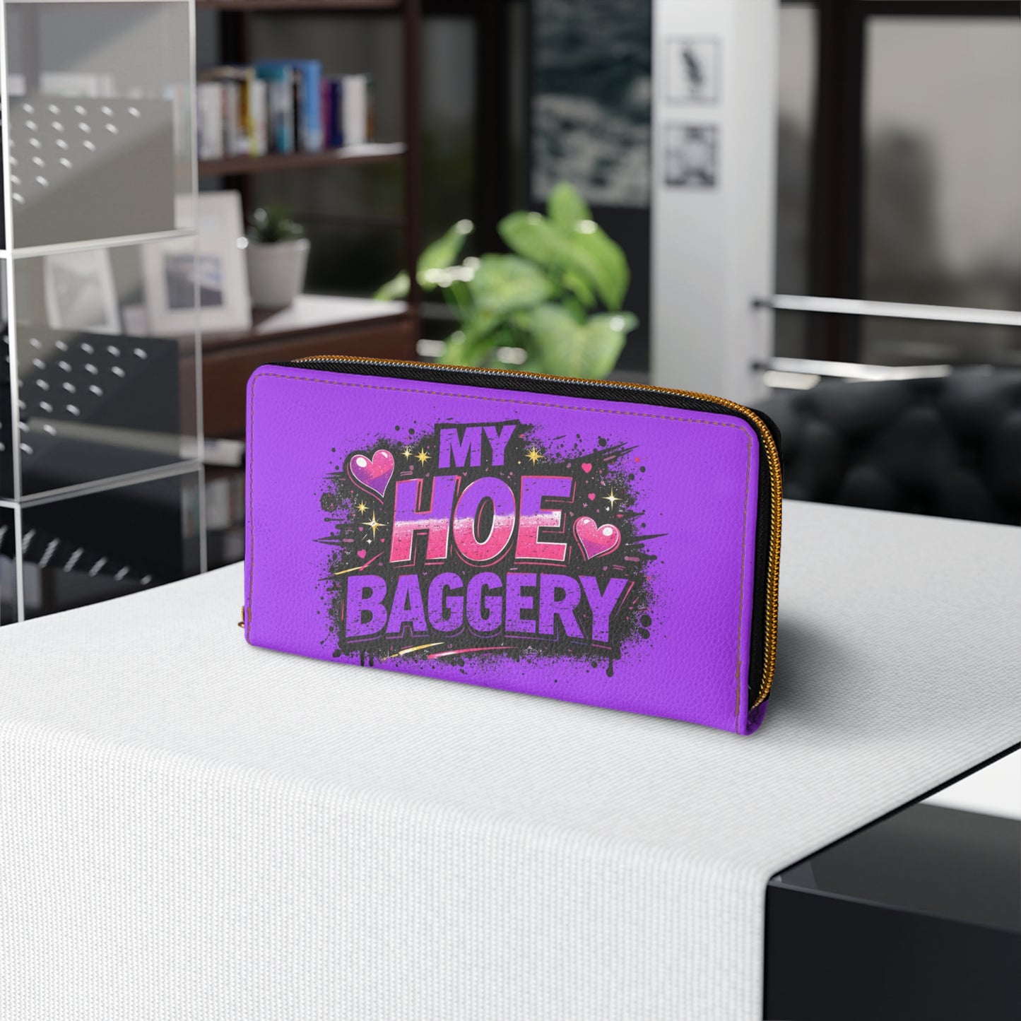 Zipper Wallet — "My Hoe Baggery" Bold Graphic Wallet (Purple)