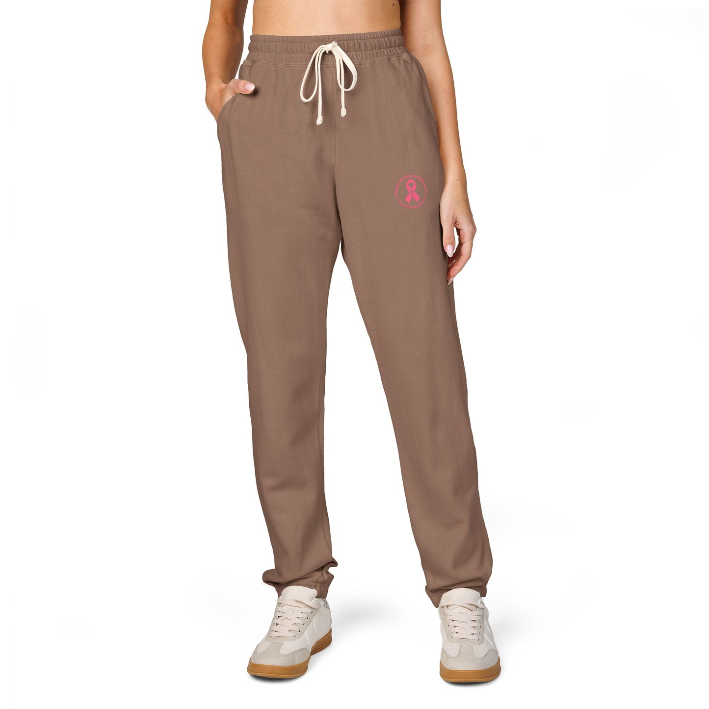 Embroidered Pink Ribbon Joggers — Cancer Awareness Sweatpants