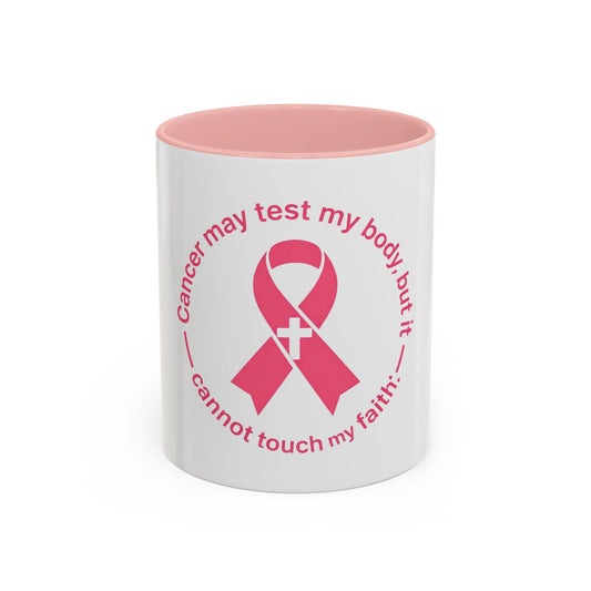 Cancer Faith Ribbon Mug – "Cancer may test my body, but it cannot touch my faith" Accent Coffee Mug