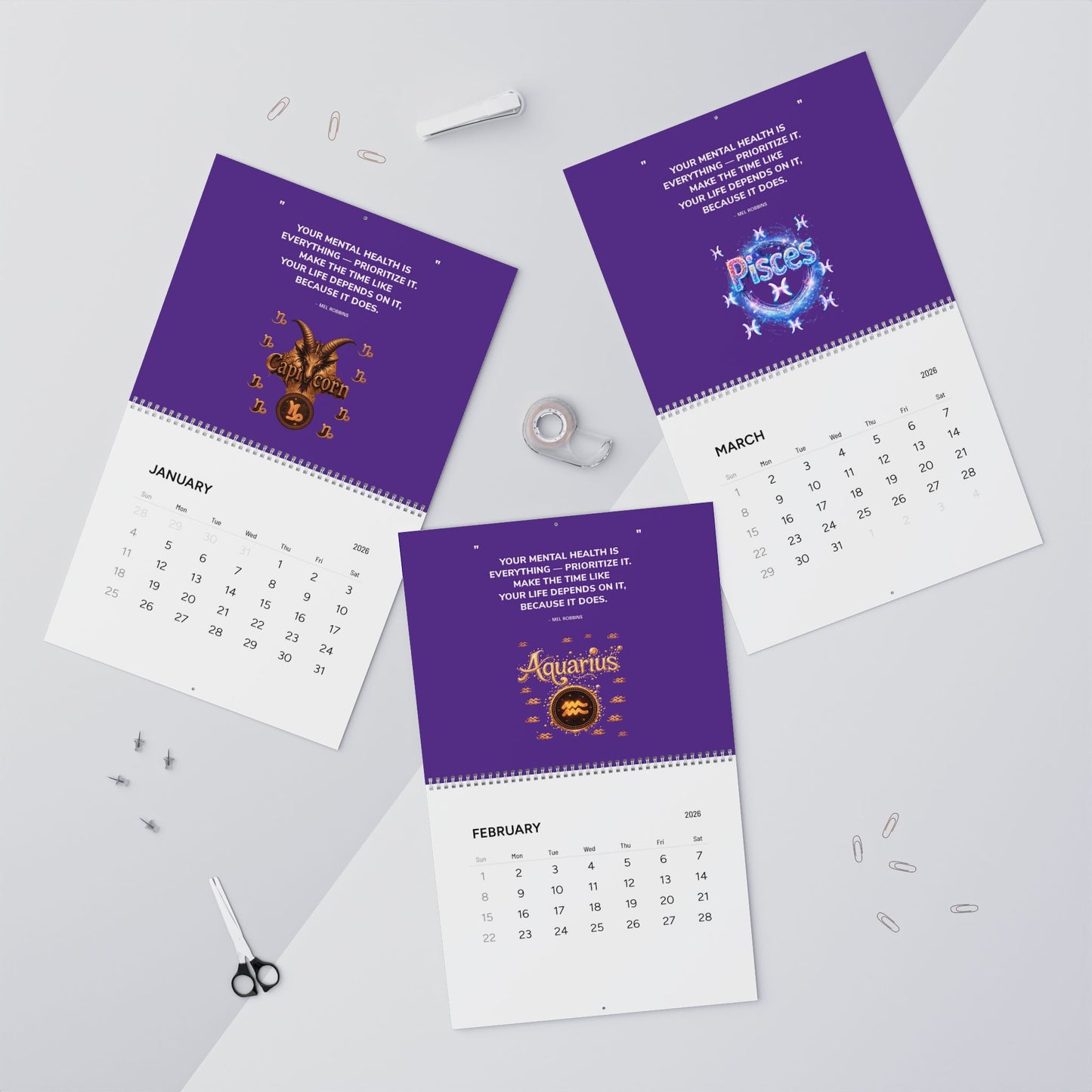 Zodiac Wall Calendar 2026 — Inspirational Capricorn & Virgo Monthly Planner