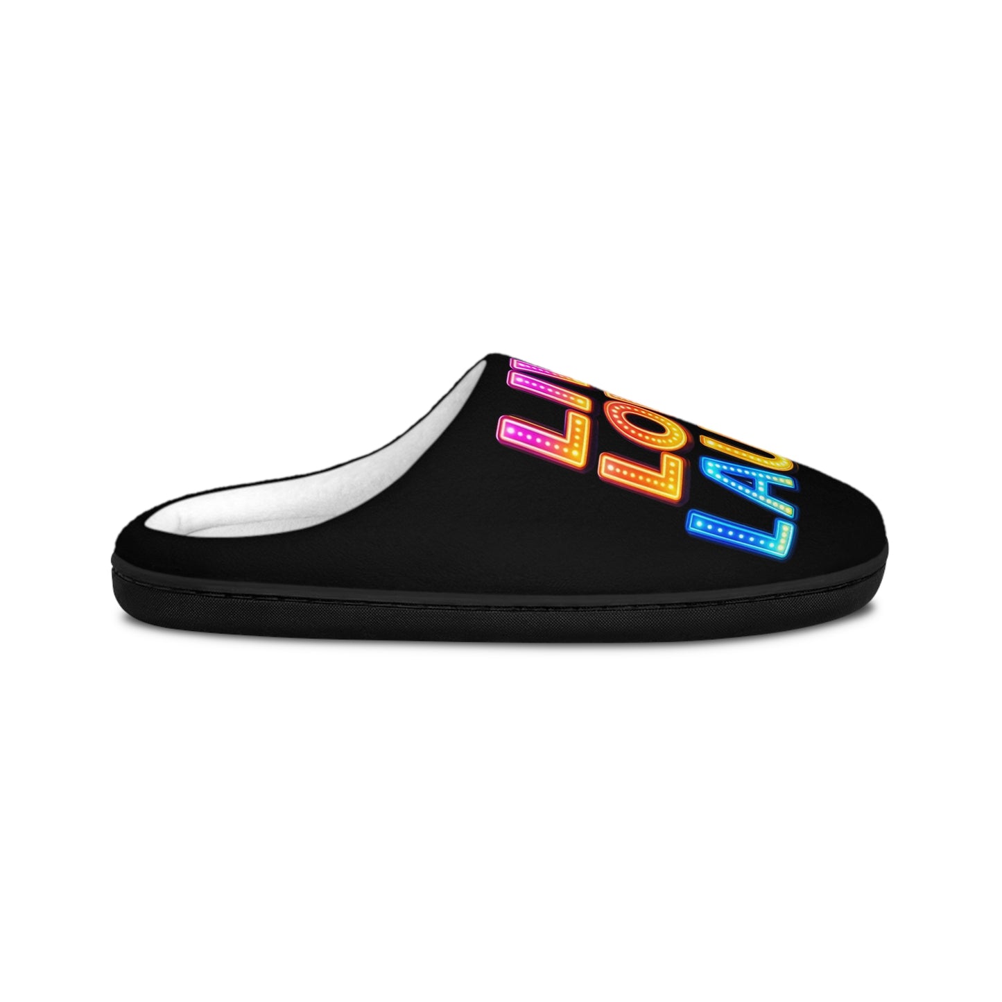 Live Love Laugh Indoor Slippers — Colorful Neon Graphic Women's House Shoes
