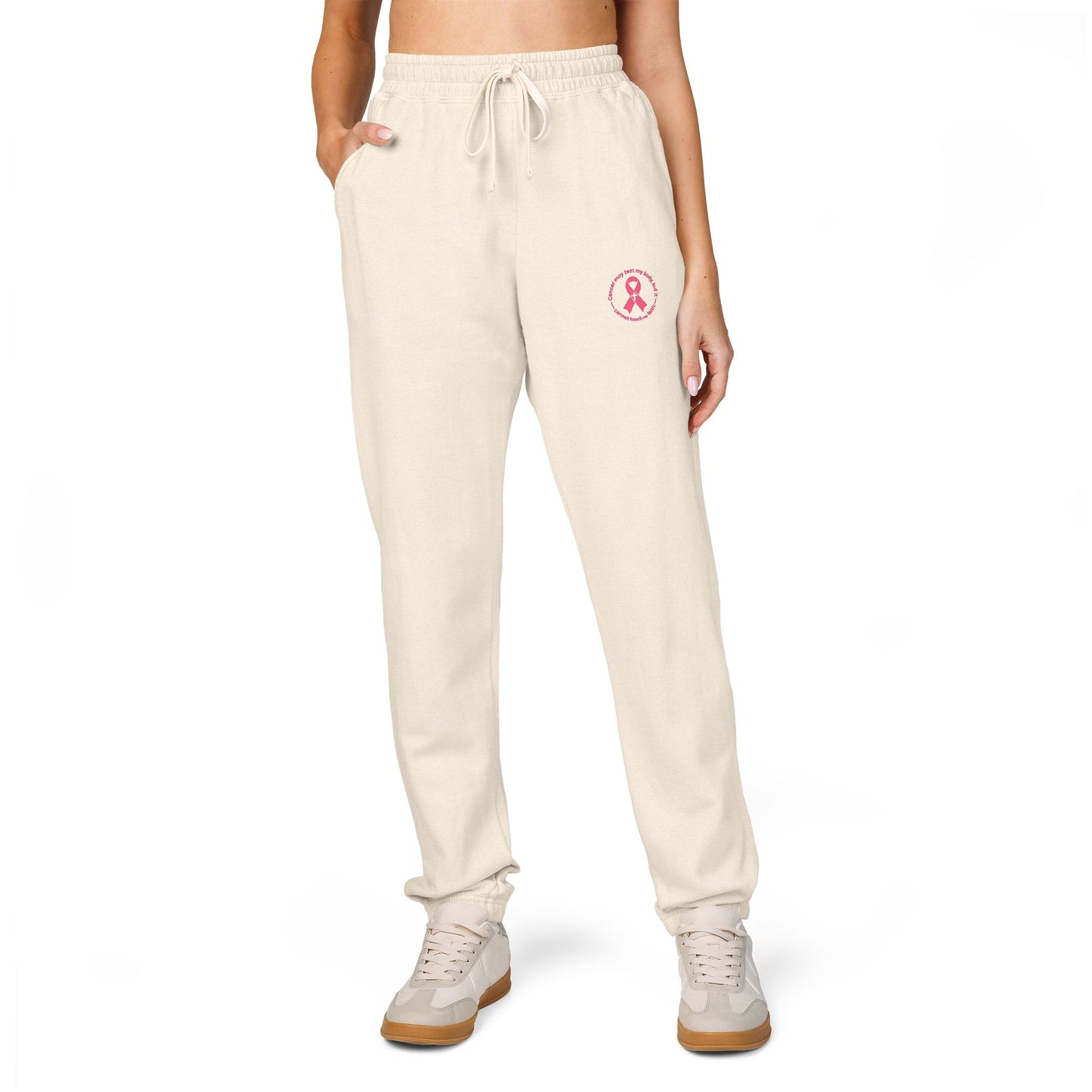 Embroidered Pink Ribbon Joggers — Cancer Awareness Sweatpants