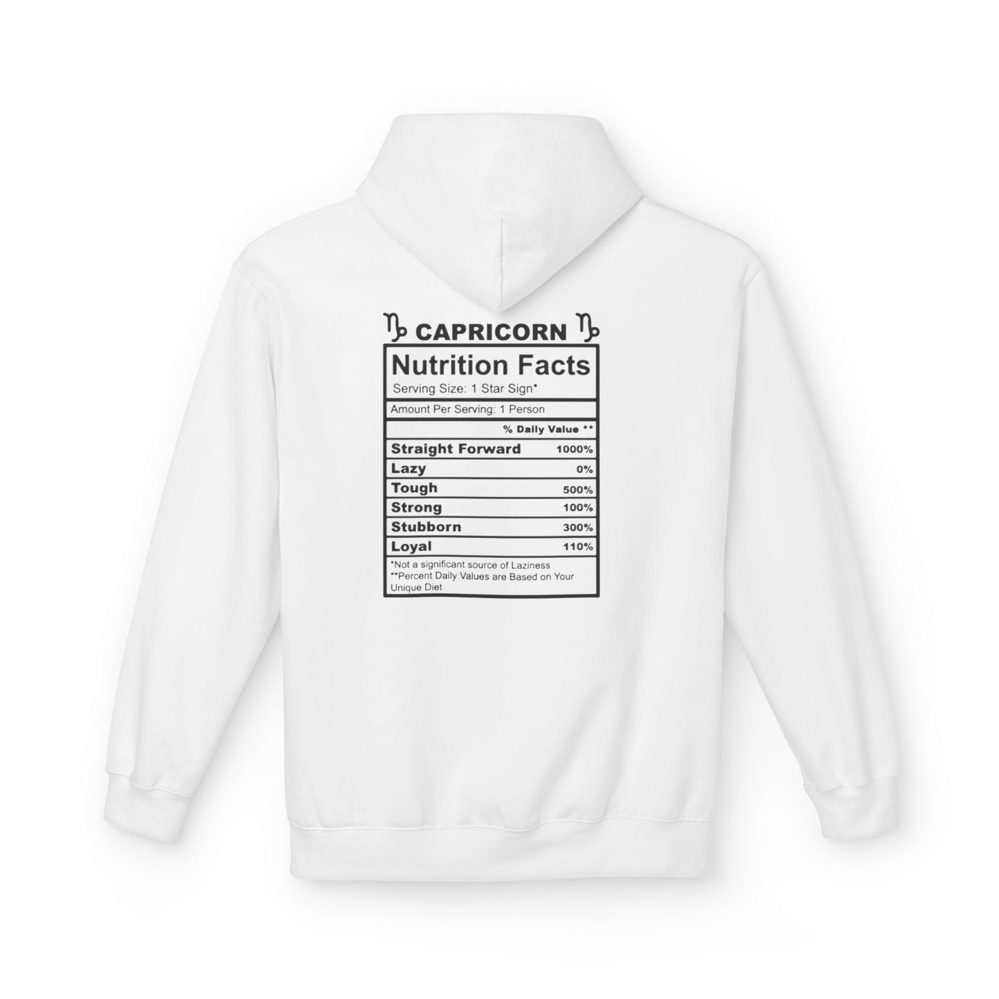 Capricorn Hoodie — Zodiac Nutrition Facts Graphic Sweatshirt