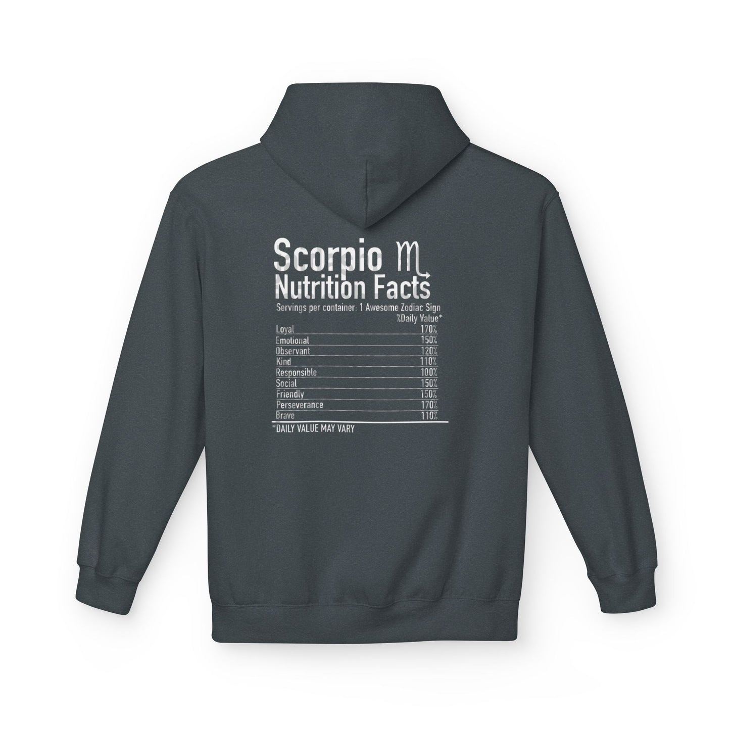 Scorpio Hoodie — Zodiac Scorpion Graphic with 'Scorpio Nutrition Facts' Back Print