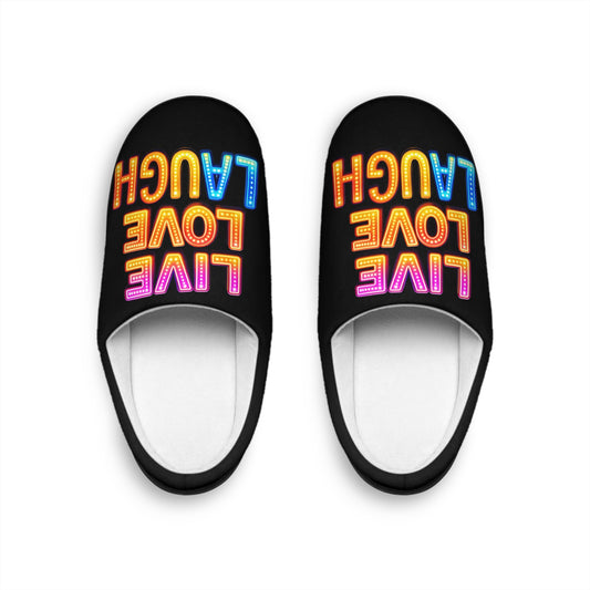 Live Love Laugh Indoor Slippers — Colorful Neon Graphic Women's House Shoes