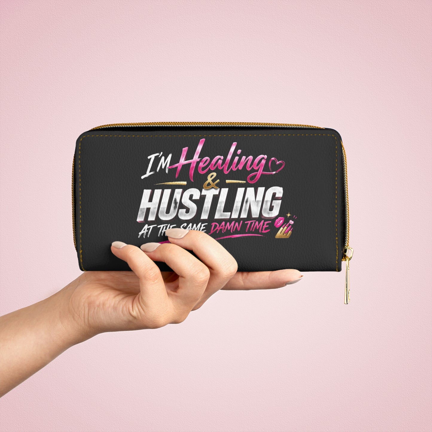 Inspirational Zipper Wallet — "I’m Pretty, I’m Powerful, I’m Unstoppable" / "I’m Healing & Hustling"