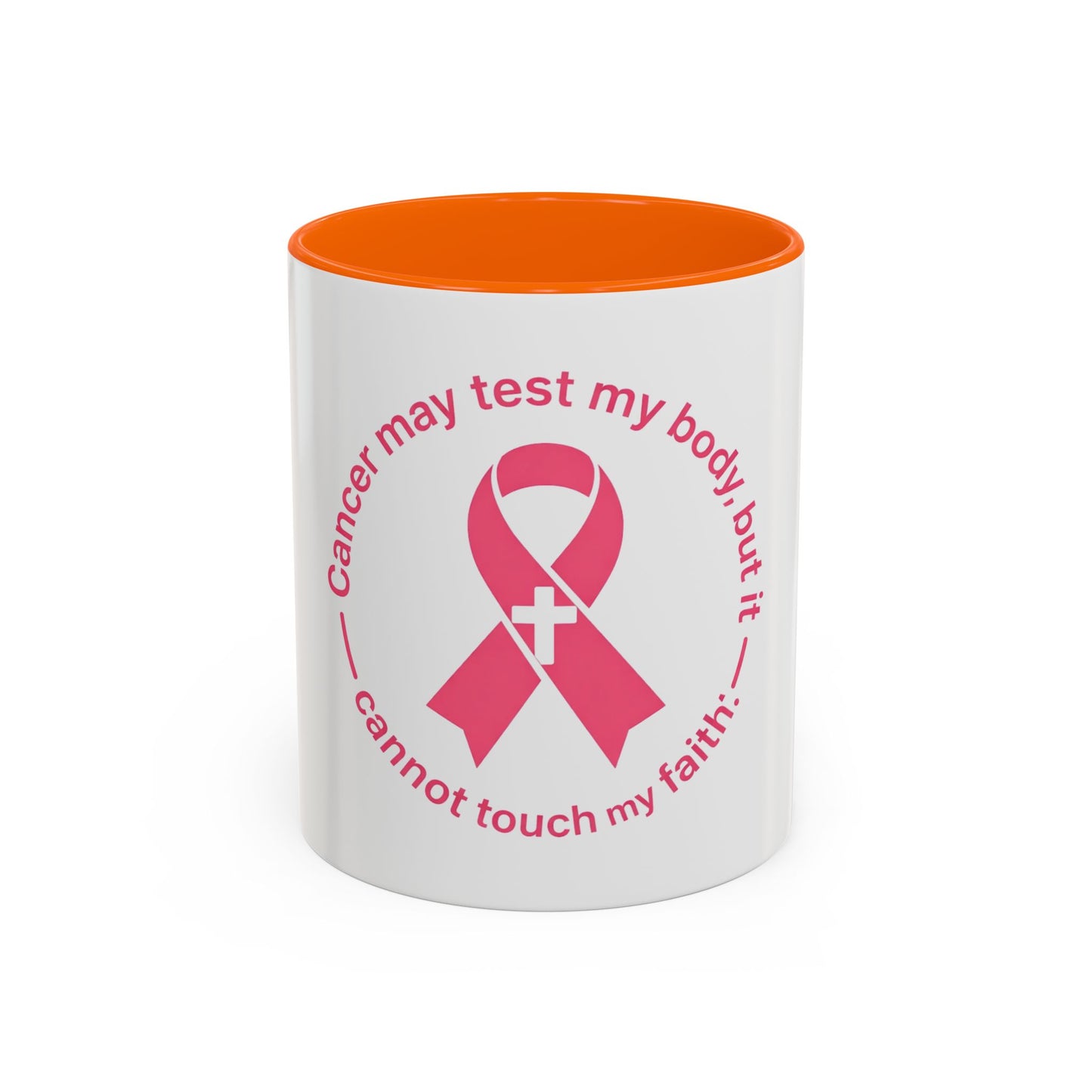 Cancer Faith Ribbon Mug – "Cancer may test my body, but it cannot touch my faith" Accent Coffee Mug