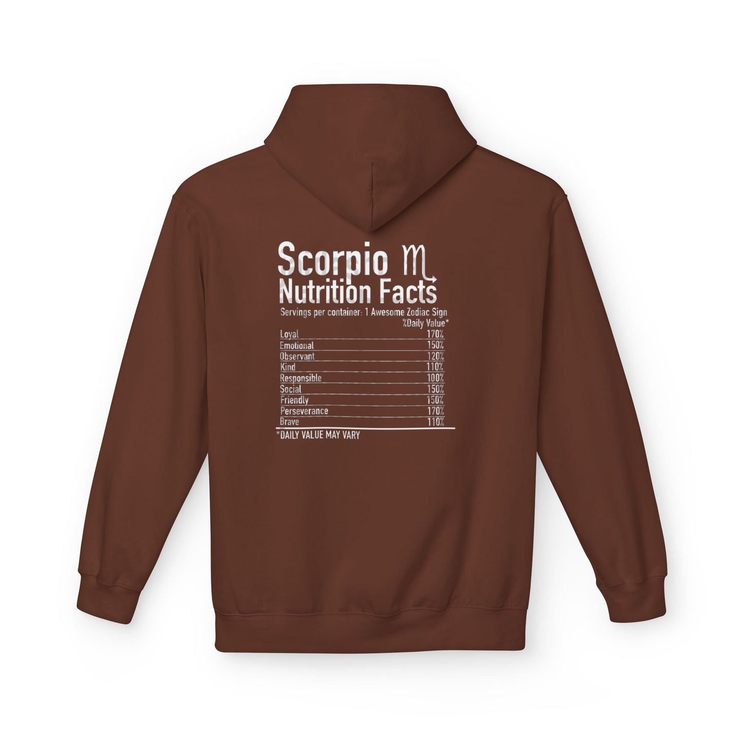 Scorpio Hoodie — Zodiac Scorpion Graphic with 'Scorpio Nutrition Facts' Back Print