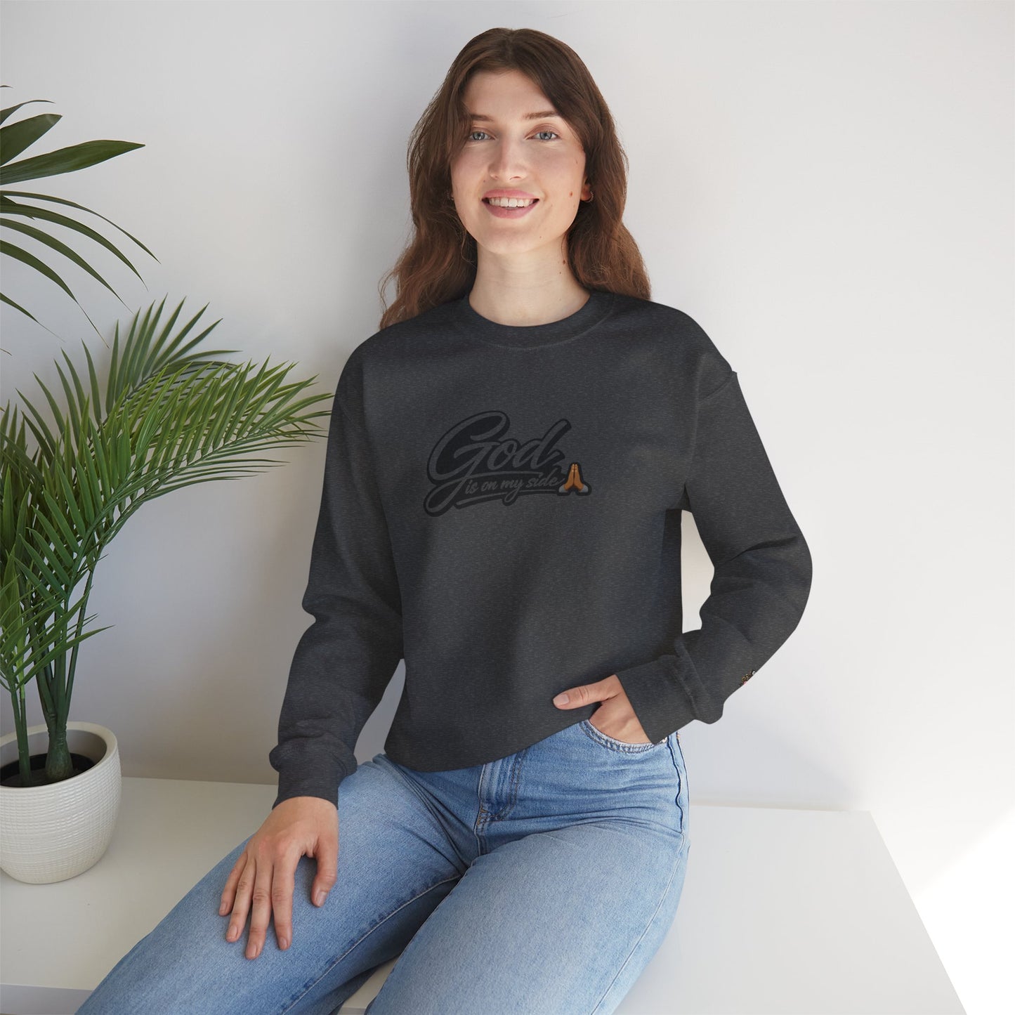 Crewneck Sweatshirt — "God Is On My Side" Faith Script Logo