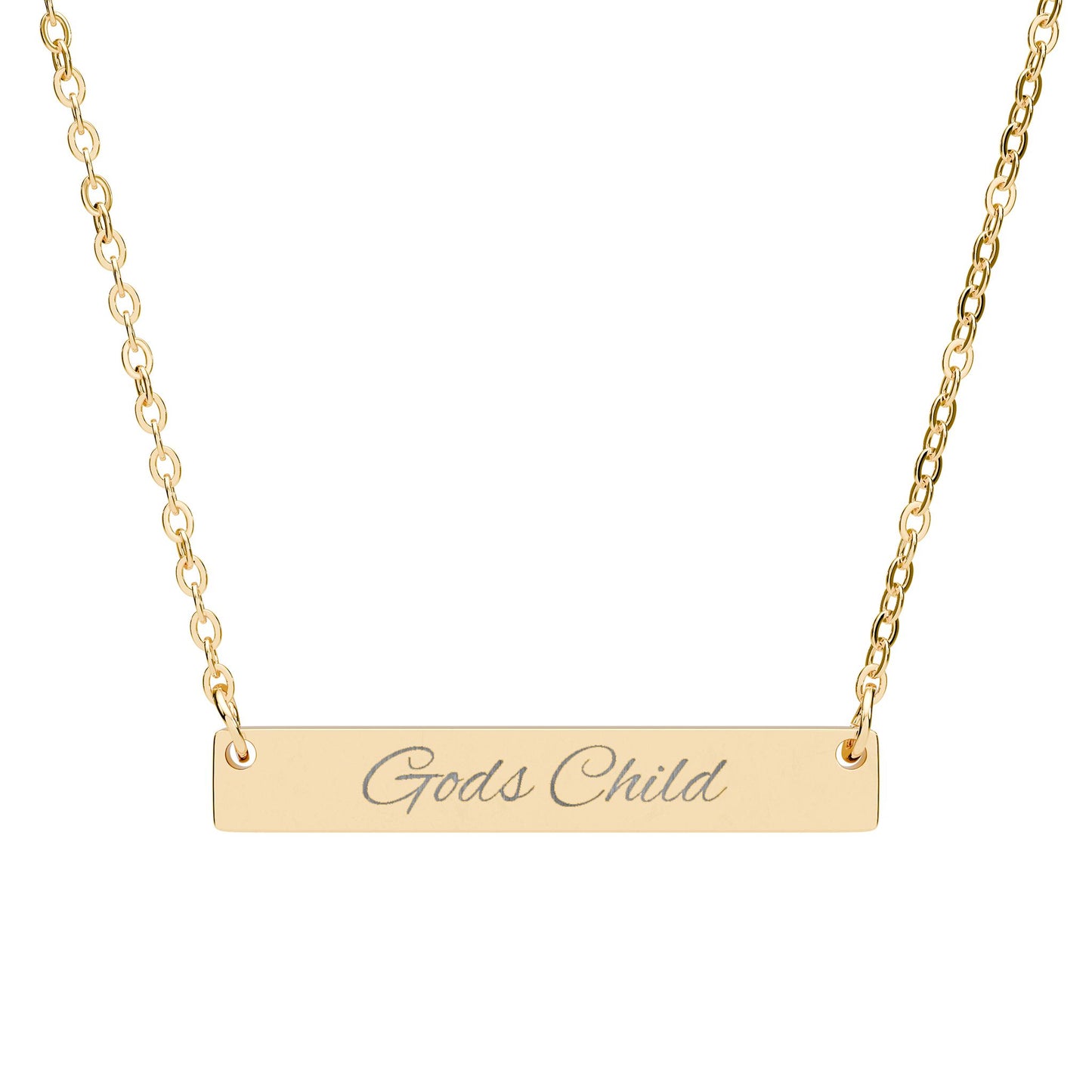 Engraved "God's Child" Horizontal Bar Necklace — Personalized Faith Jewelry