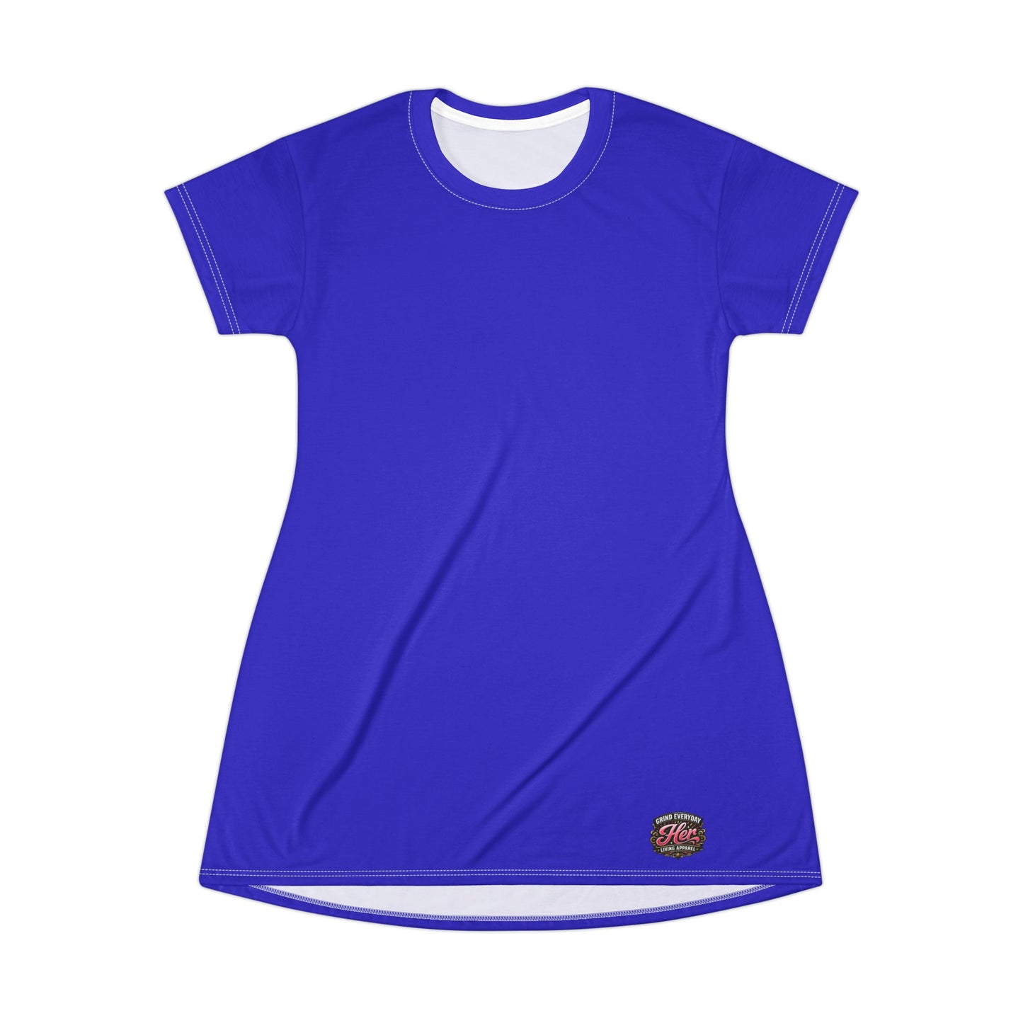 Royal Blue T-Shirt Dress — Casual All-Over Print Tee Dress