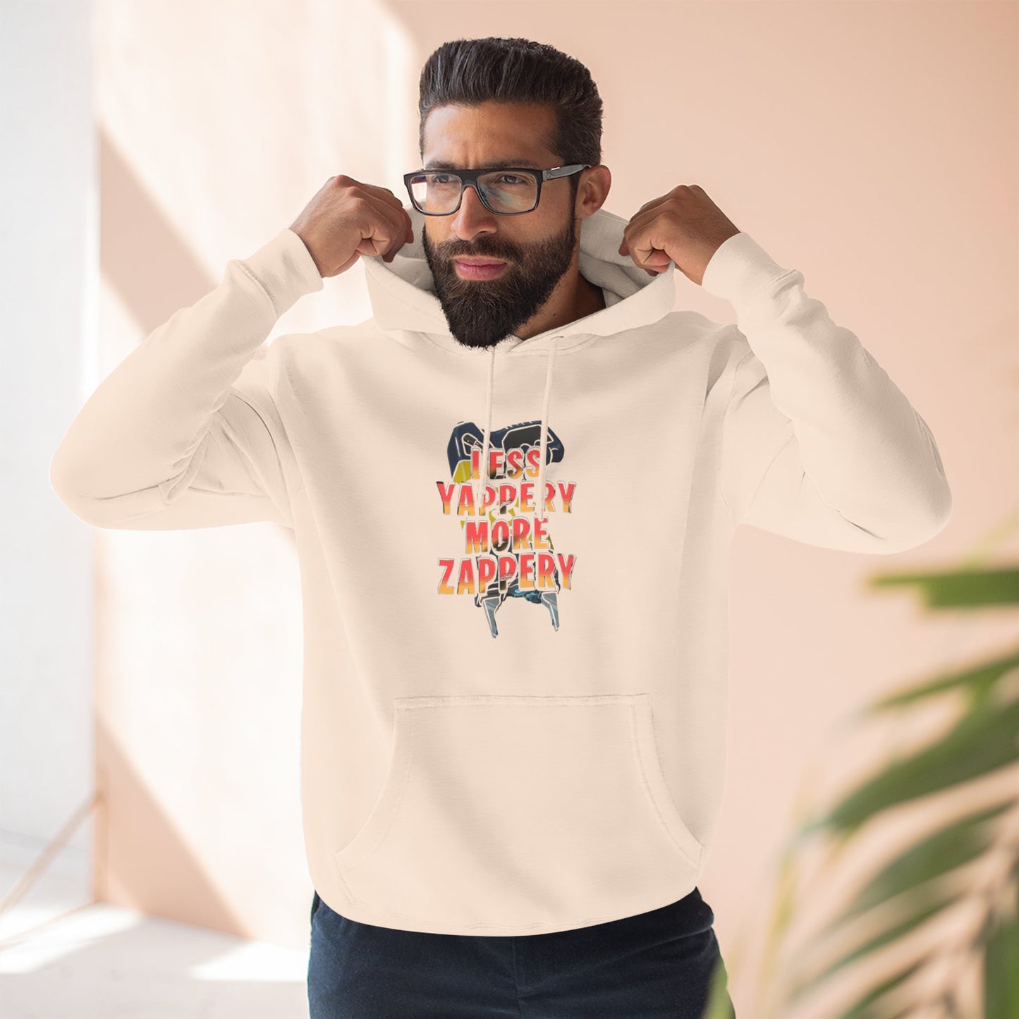 Hoodie — “Less Yappery, More Zappery” Graphic Pullover