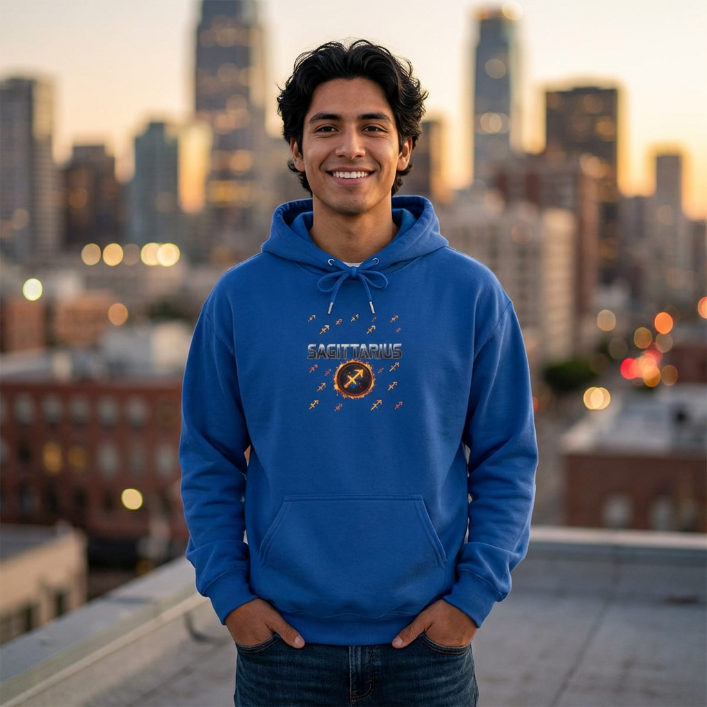 Sagittarius Zodiac Hoodie – Astrology Archer Graphic Sweatshirt with 'Top 10 Traits of Sagittarius' Back Print
