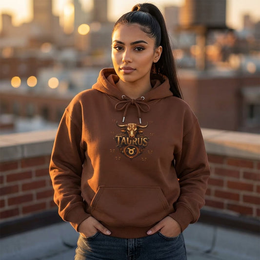 Taurus Zodiac Hoodie — Bull Emblem & Traits Graphic Sweatshirt