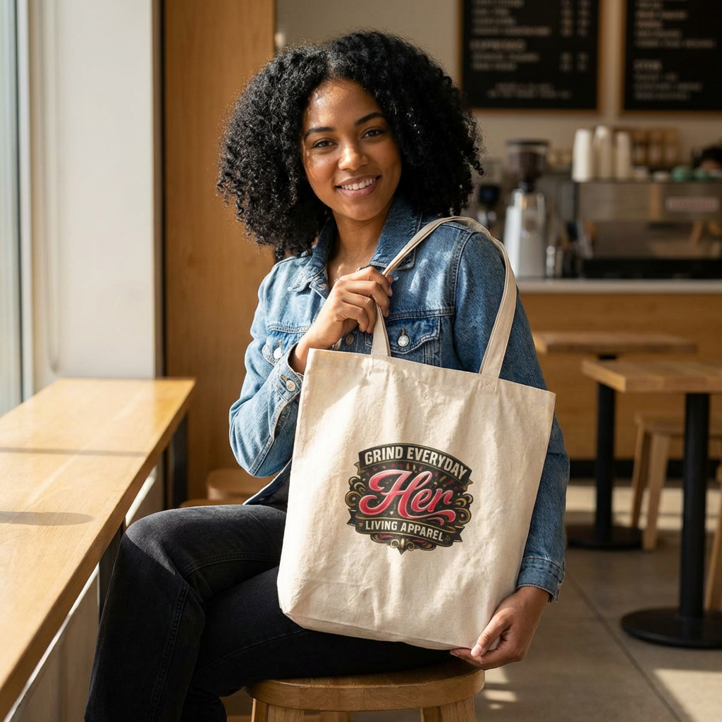 Tote Bag — "Grind Everyday Her" Vintage Logo Cotton Canvas Tote