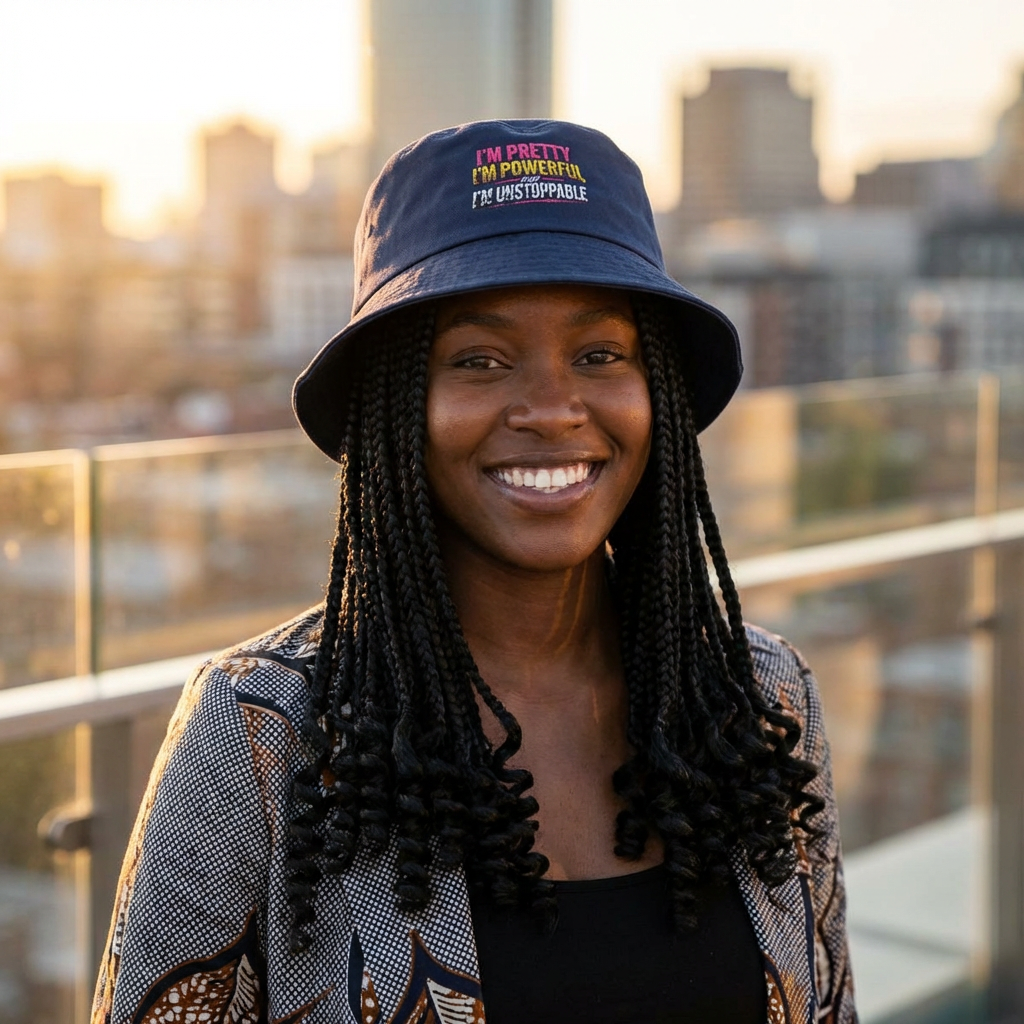Embroidered "I'm Pretty, I'm Powerful" Bucket Hat - Trendy Statement Headwear