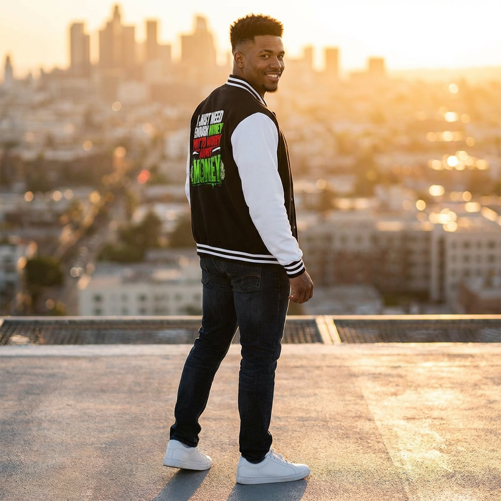 Letterman Jacket — "I Just Need Enough Money" Graphic Varsity Jacket