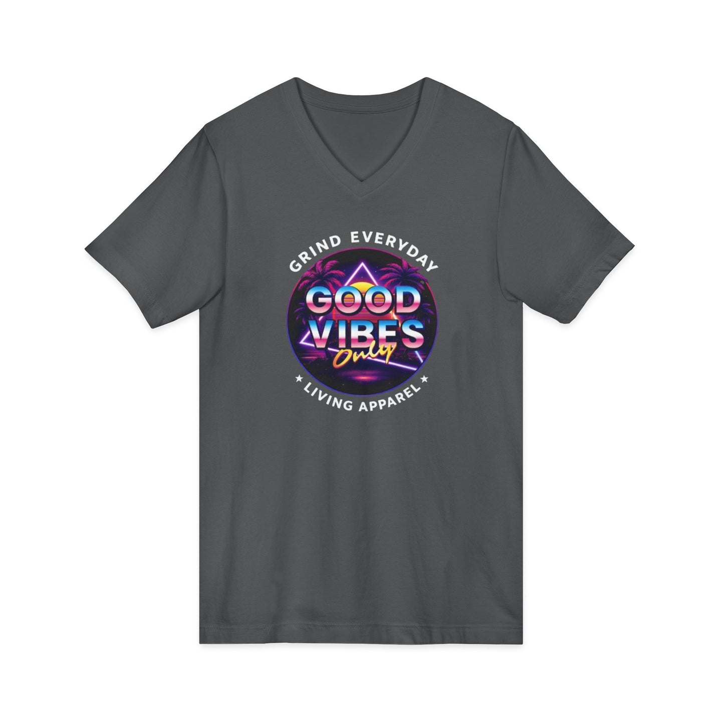 Good Vibes Only V-Neck Tee — Retro Motivational Graphic T-Shirt