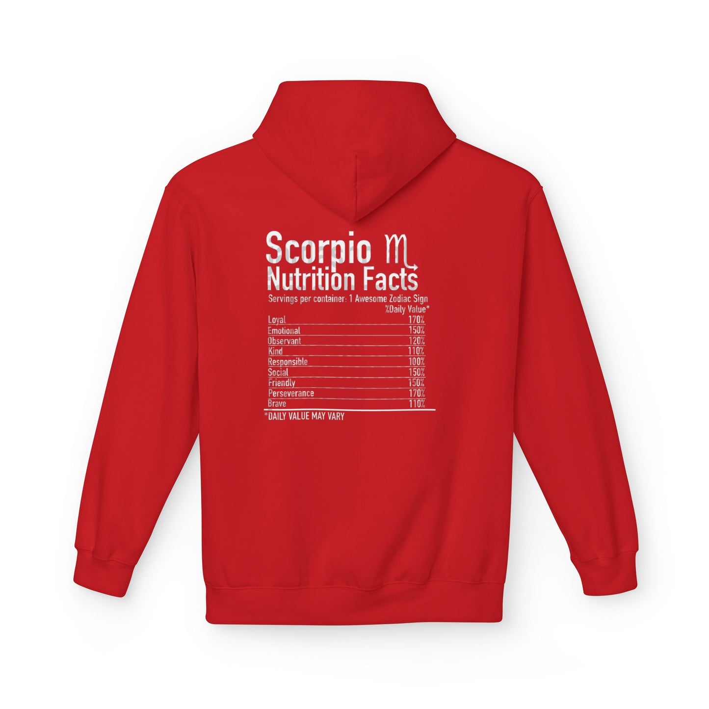 Scorpio Hoodie — Zodiac Scorpion Graphic with 'Scorpio Nutrition Facts' Back Print