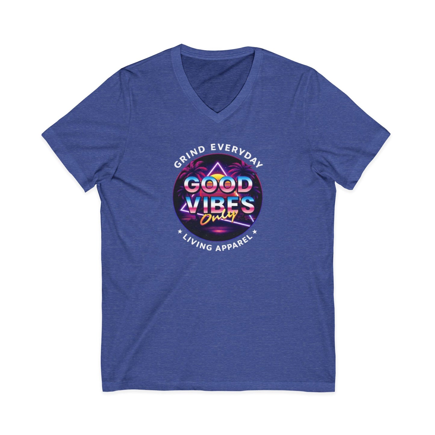 Good Vibes Only V-Neck Tee — Retro Motivational Graphic T-Shirt