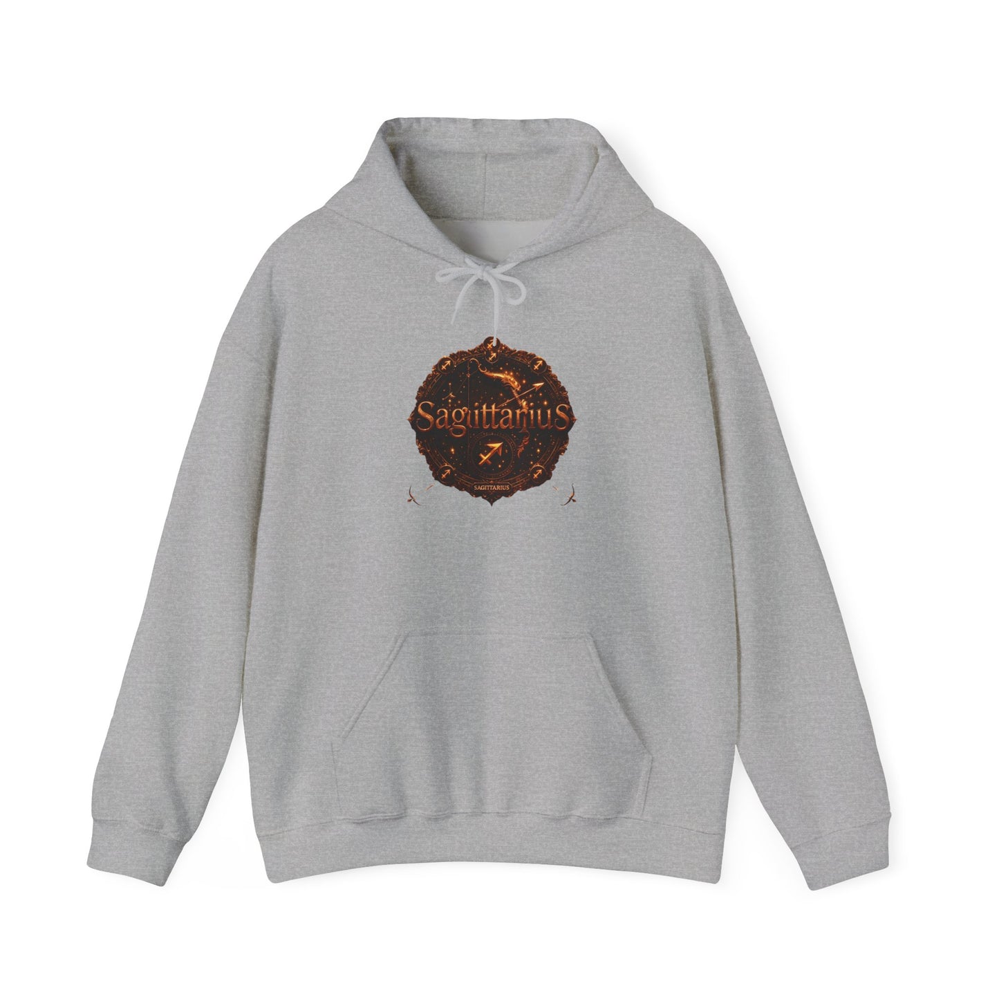Sagittarius Zodiac Hoodie 2 – Astrological Flame Graphic with 'Sagittarius' & Nutrition Facts Back