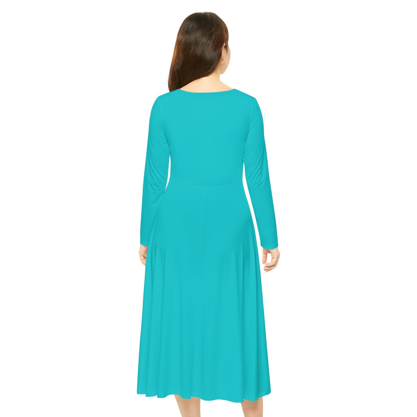 "Gela Her"Turquoise Long Sleeve Dance Dress — Flowing Twirl Skirt for Practice & Performance