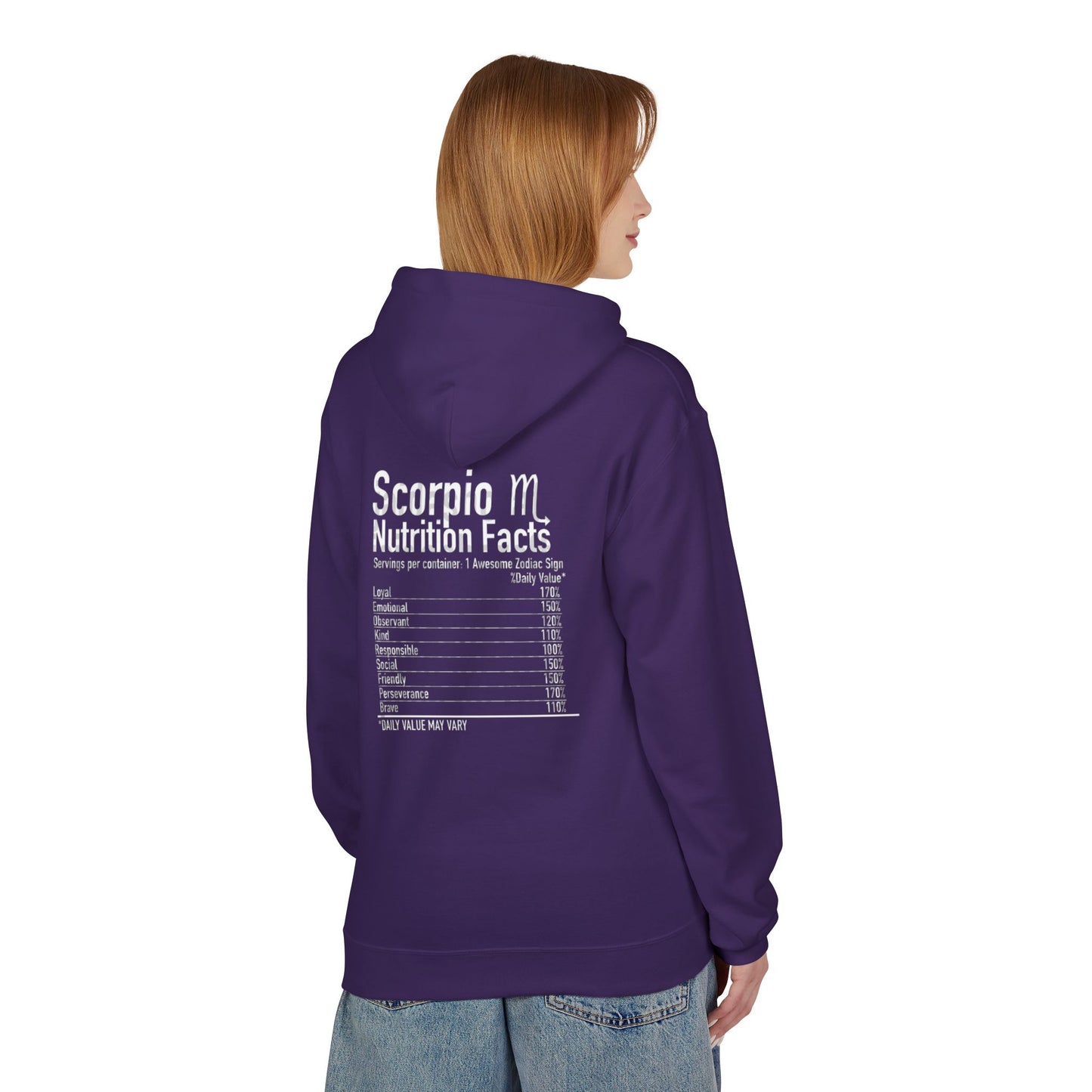 Scorpio Hoodie — Zodiac Scorpion Graphic with 'Scorpio Nutrition Facts' Back Print