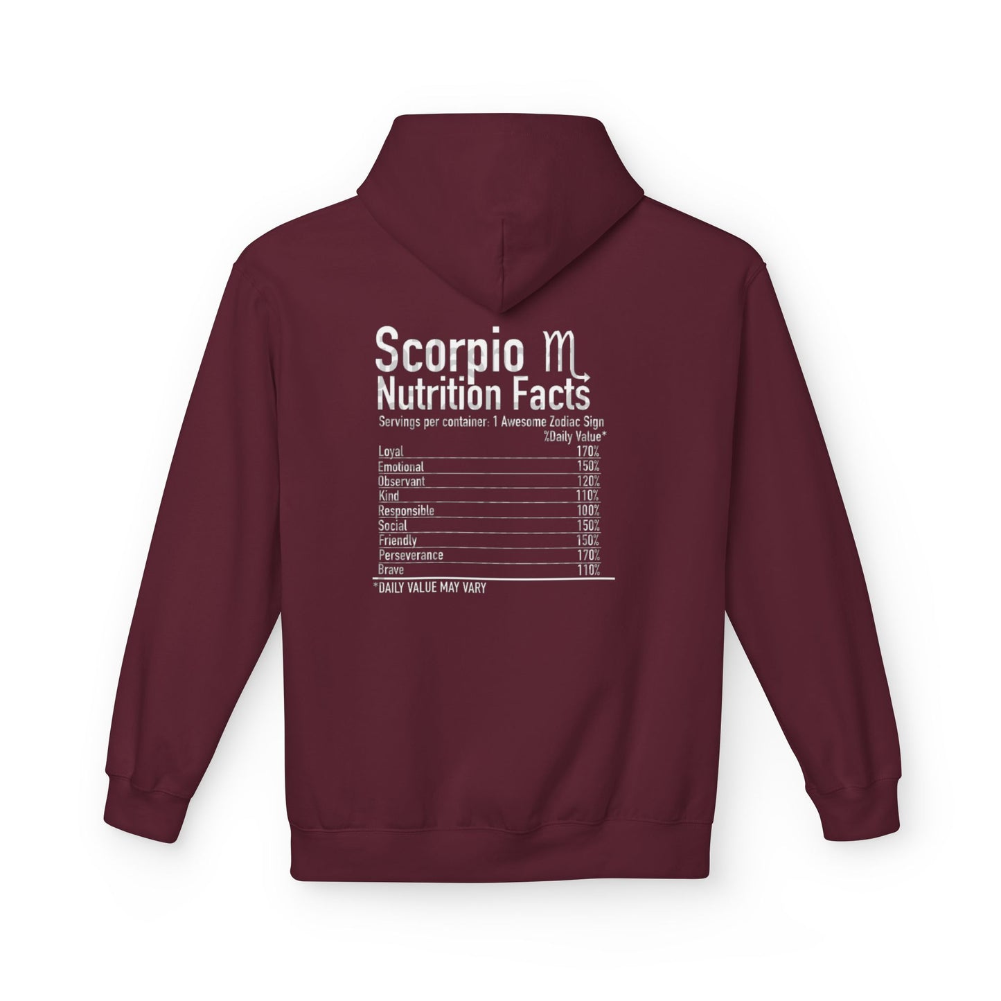 Scorpio Hoodie — Zodiac Scorpion Graphic with 'Scorpio Nutrition Facts' Back Print