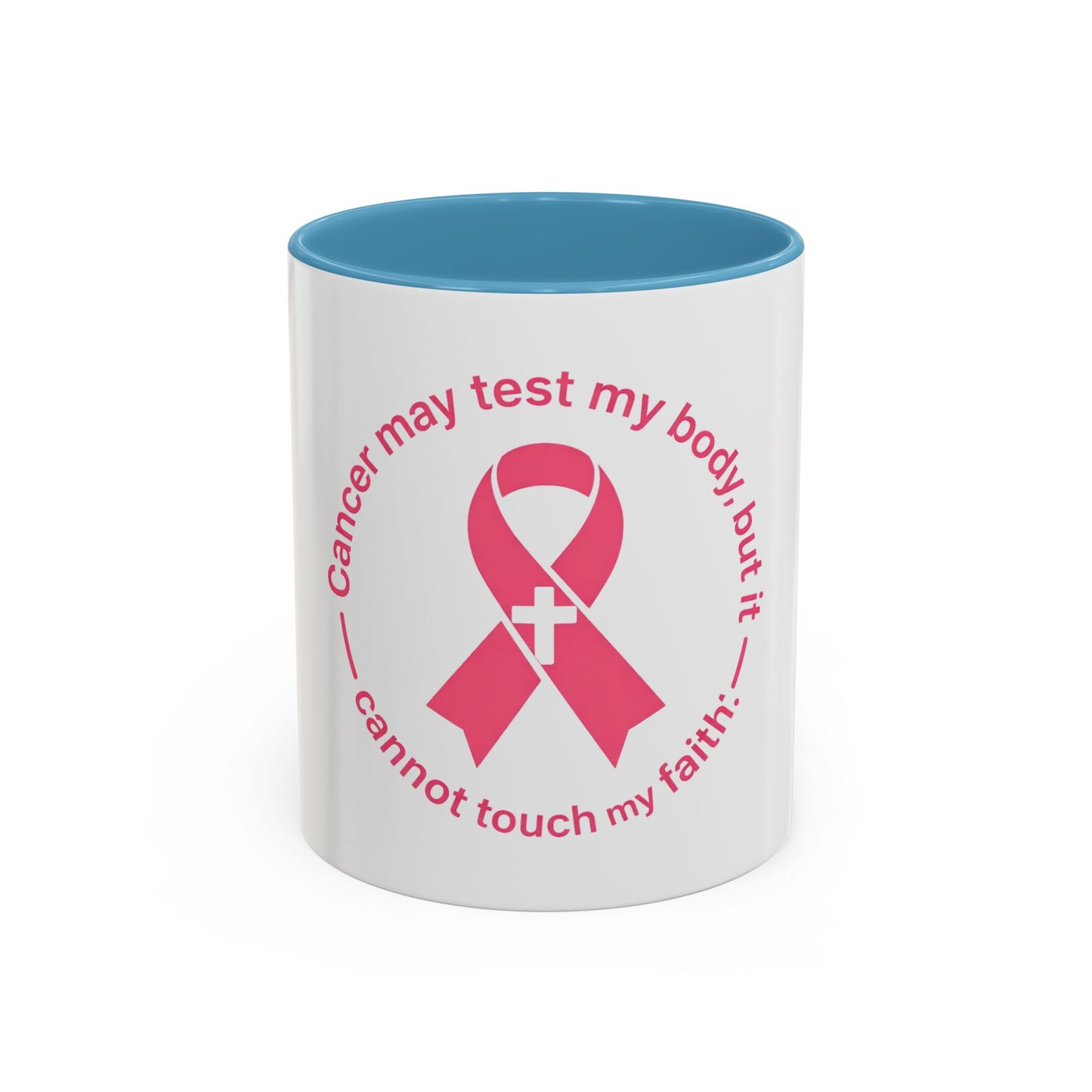 Cancer Faith Ribbon Mug – "Cancer may test my body, but it cannot touch my faith" Accent Coffee Mug